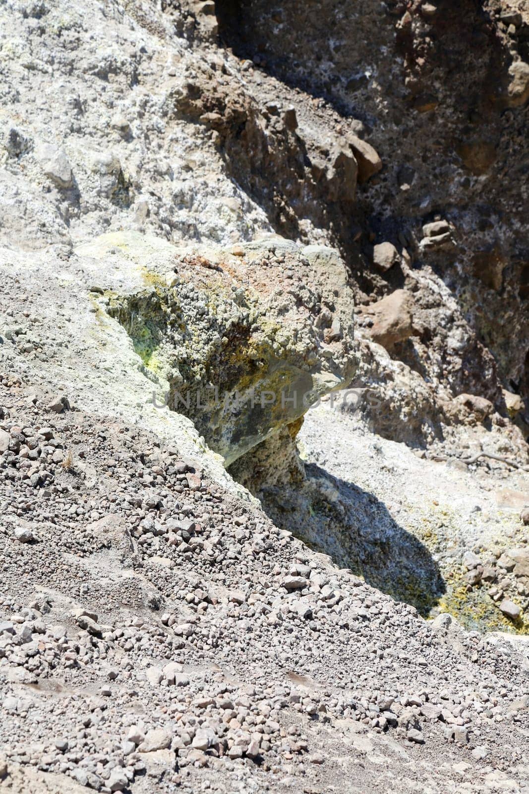 The volcanic island Nea Kameni in Santorini, Greece