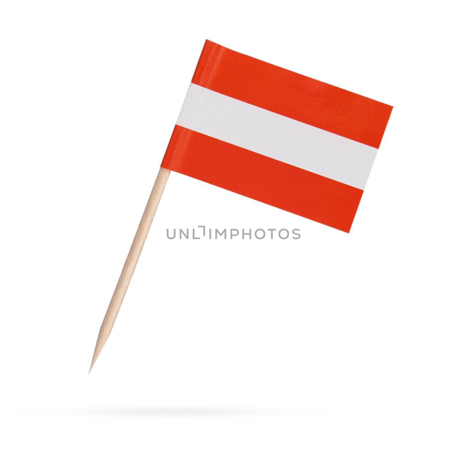 Miniature paper flag Austria. Isolated Austrian flag pointer on white background. With shadow below