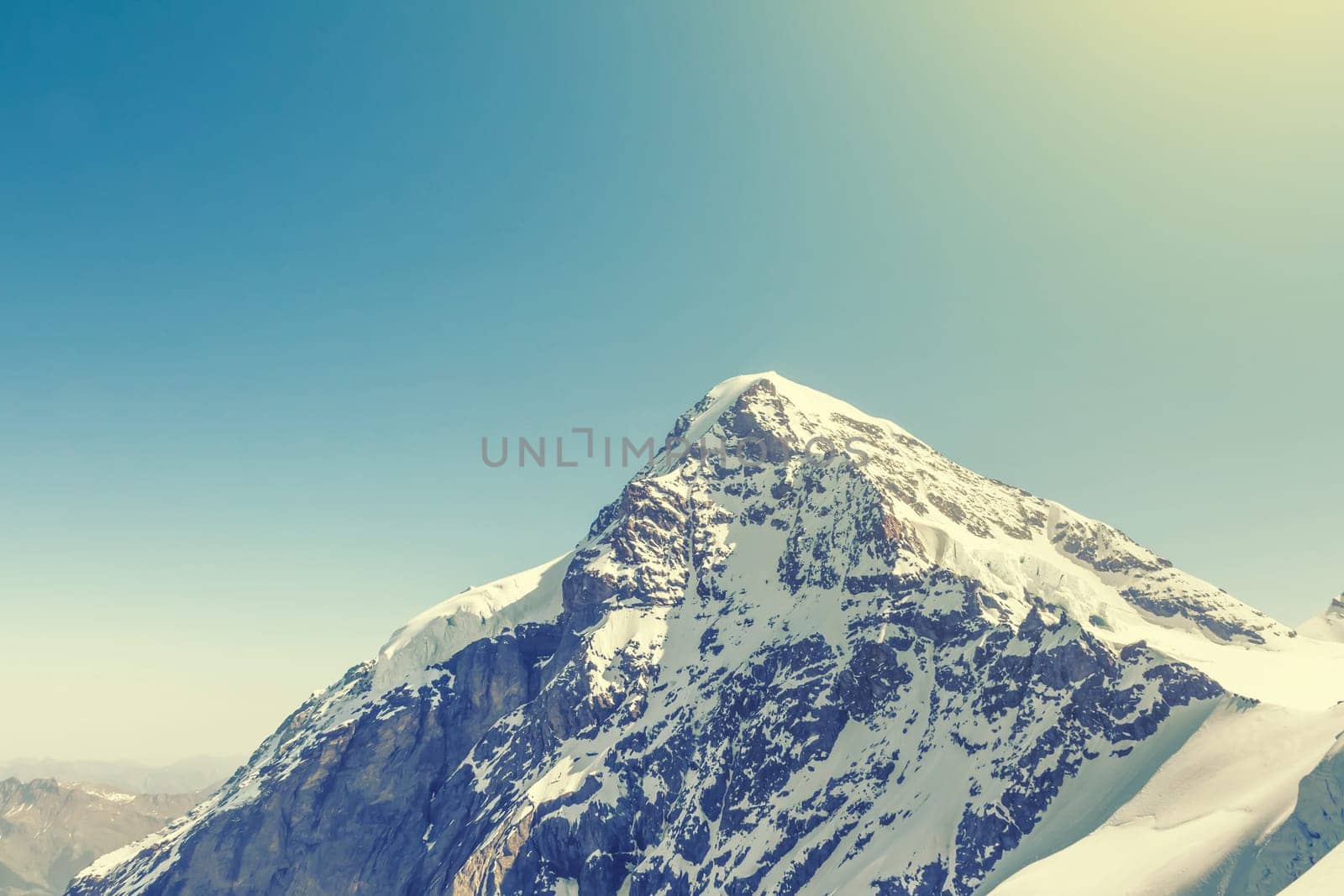 Swiss Alps mountain landscape, Jungfraujoch, Switzerland, vintage effect
