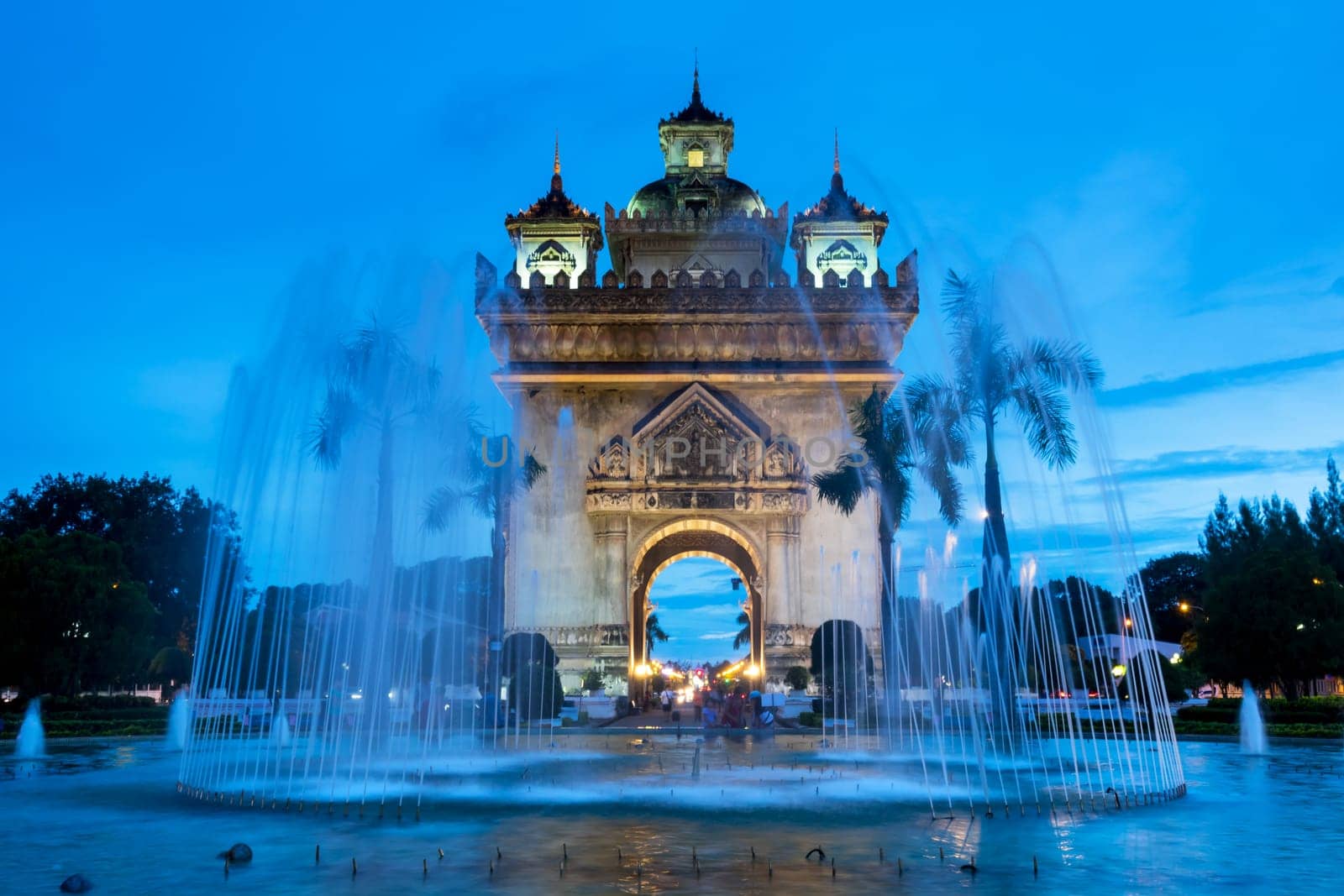 Vientiane by night,landmark Patuxai in the capital of Laos