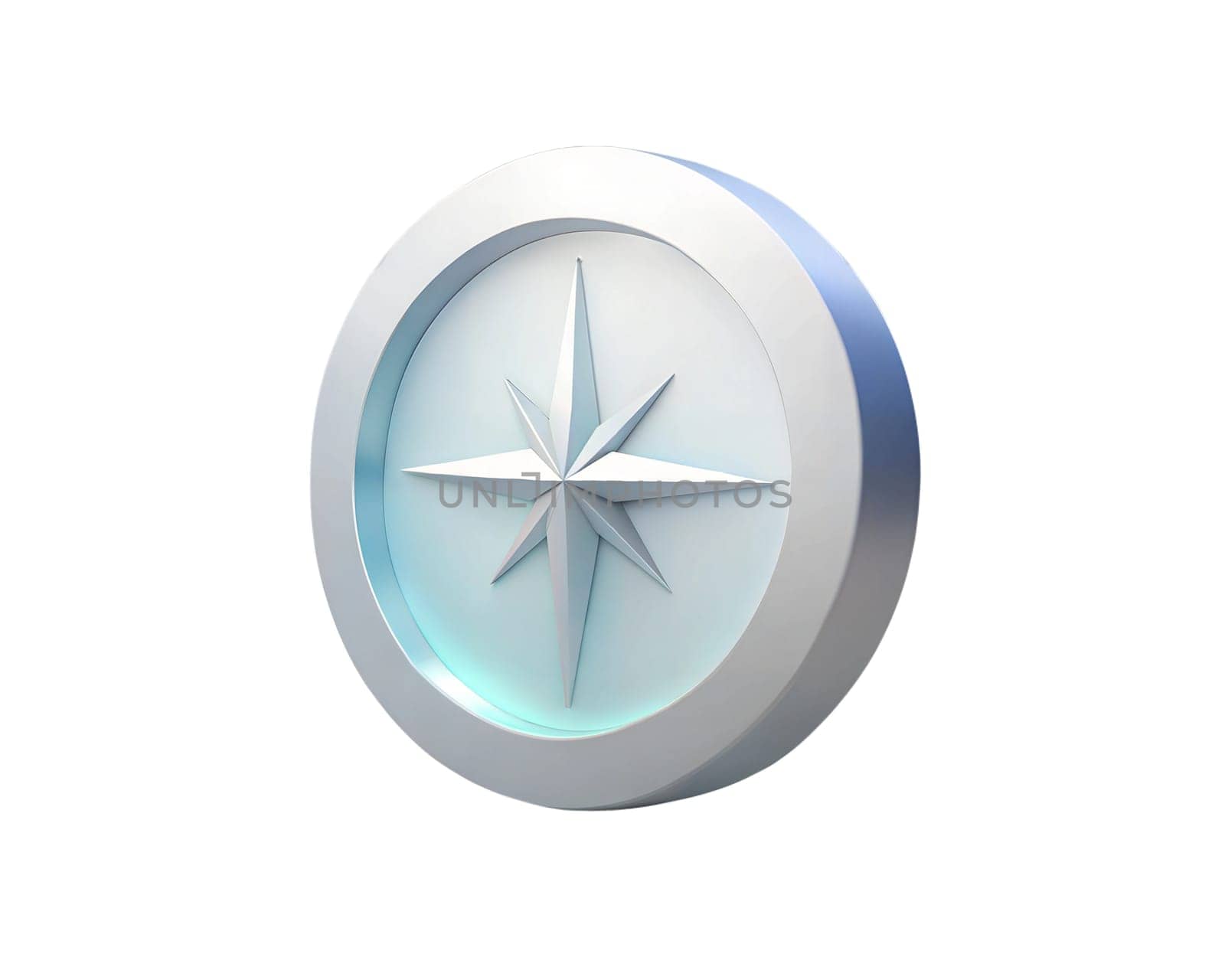 A sleek, modern 3D holographic icon of a compass symbolizing direction and guidance, isolated on white background. Perfect for travel, navigation, adventure, or motivational themes.