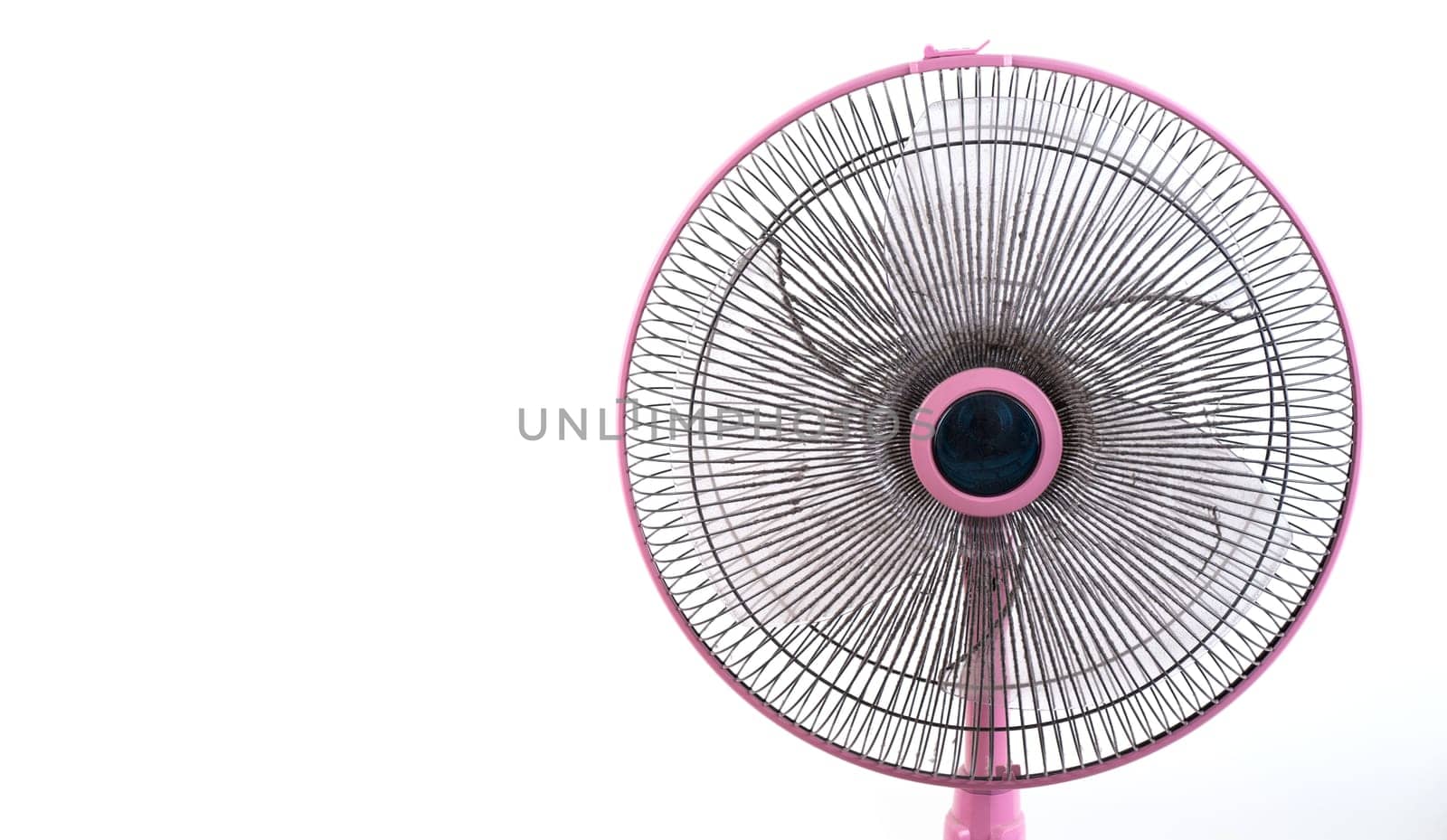 dirty electric fan cause of allergy on white background
