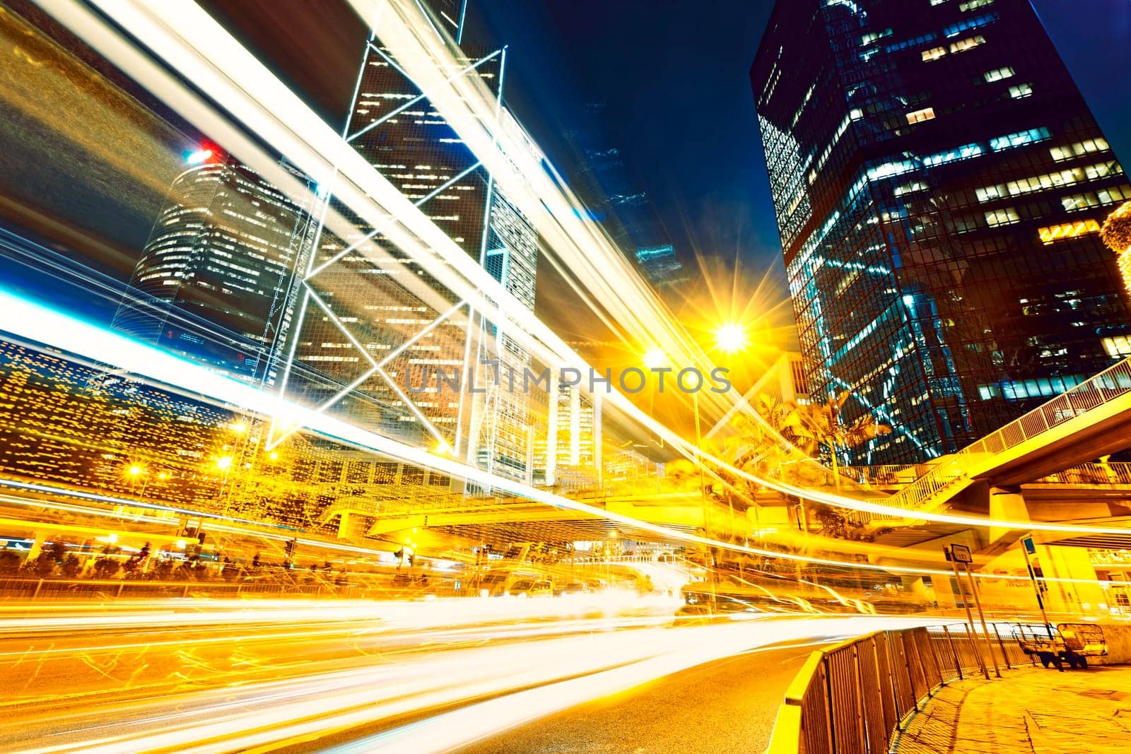 traffic in city at night, hong kong downtown