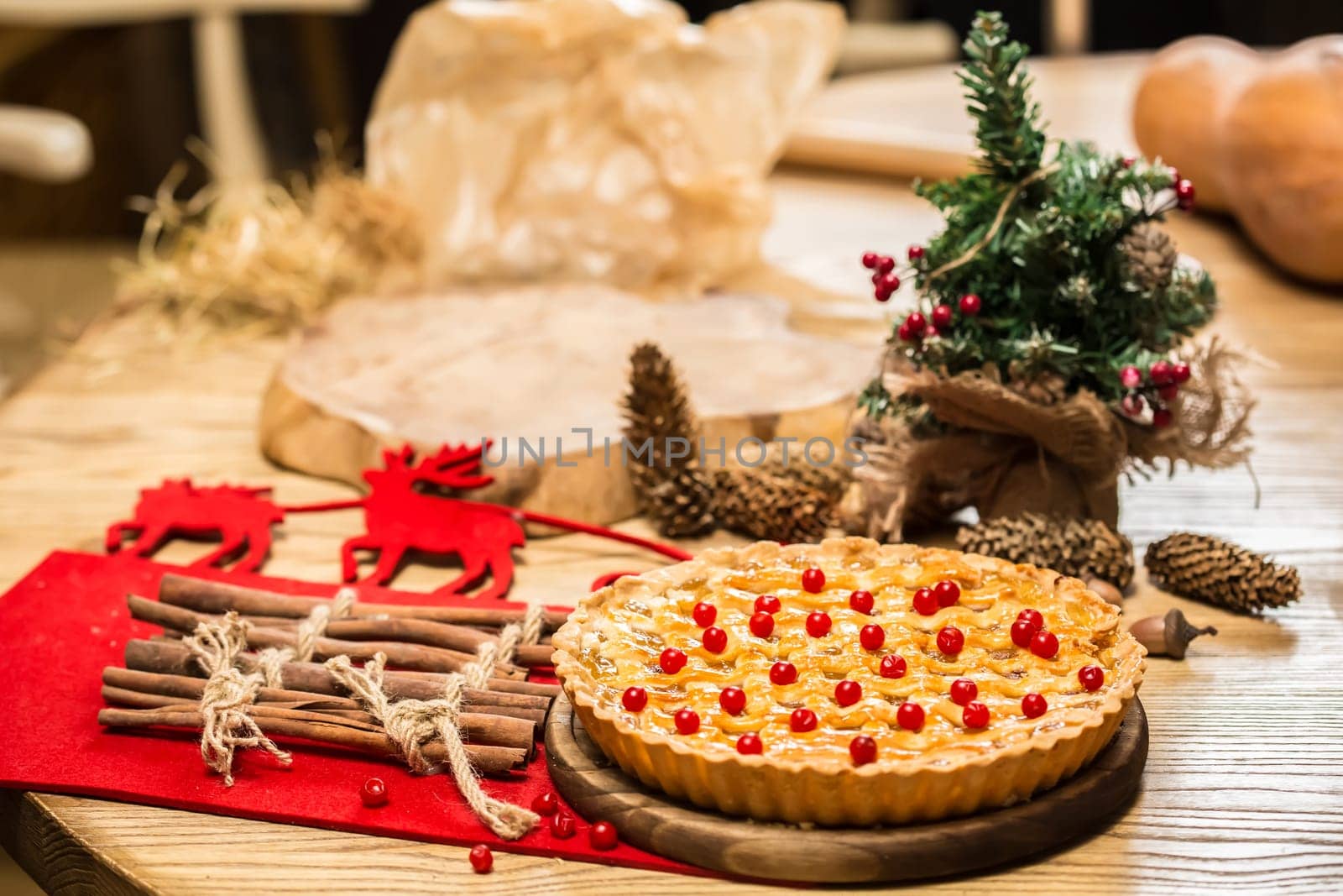 Homemade christmas cake with wild berries. Shallow dof.