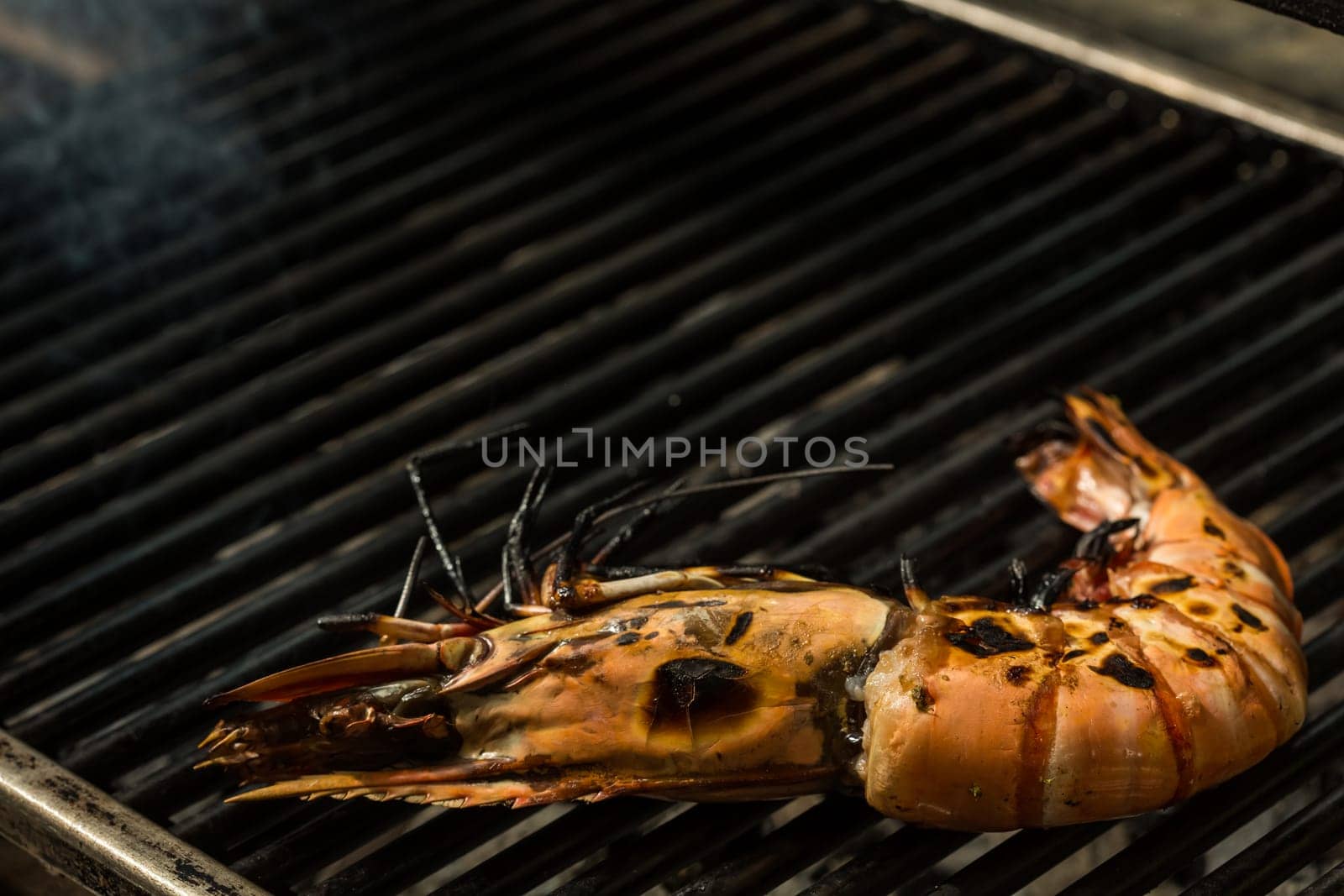 Grilled prawns on the grill. Shallow dof.