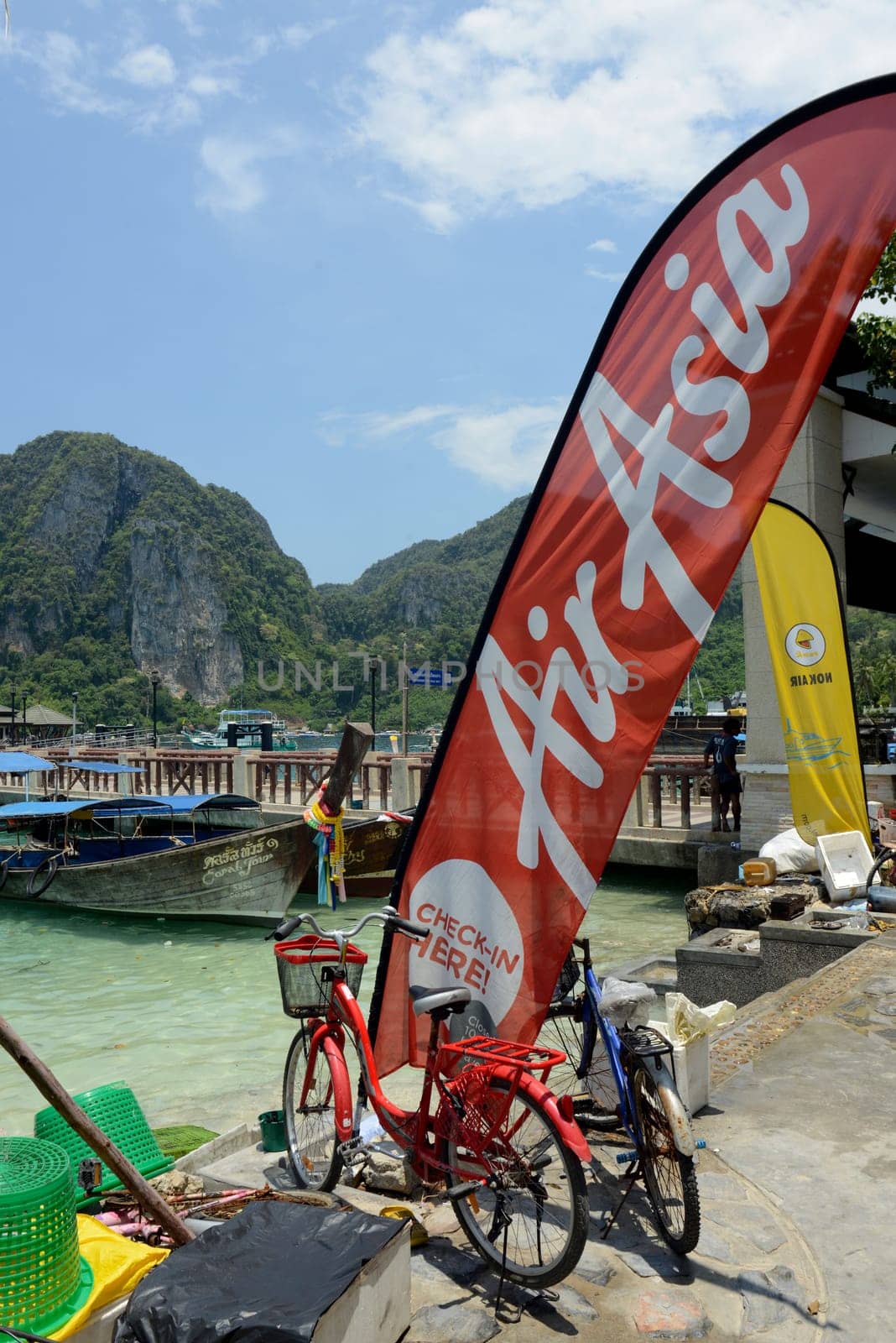 Air Asia promotion in the Town of Ko PhiPhi on Ko Phi Phi Island outside of  the City of Krabi on the Andaman Sea in the south of Thailand.