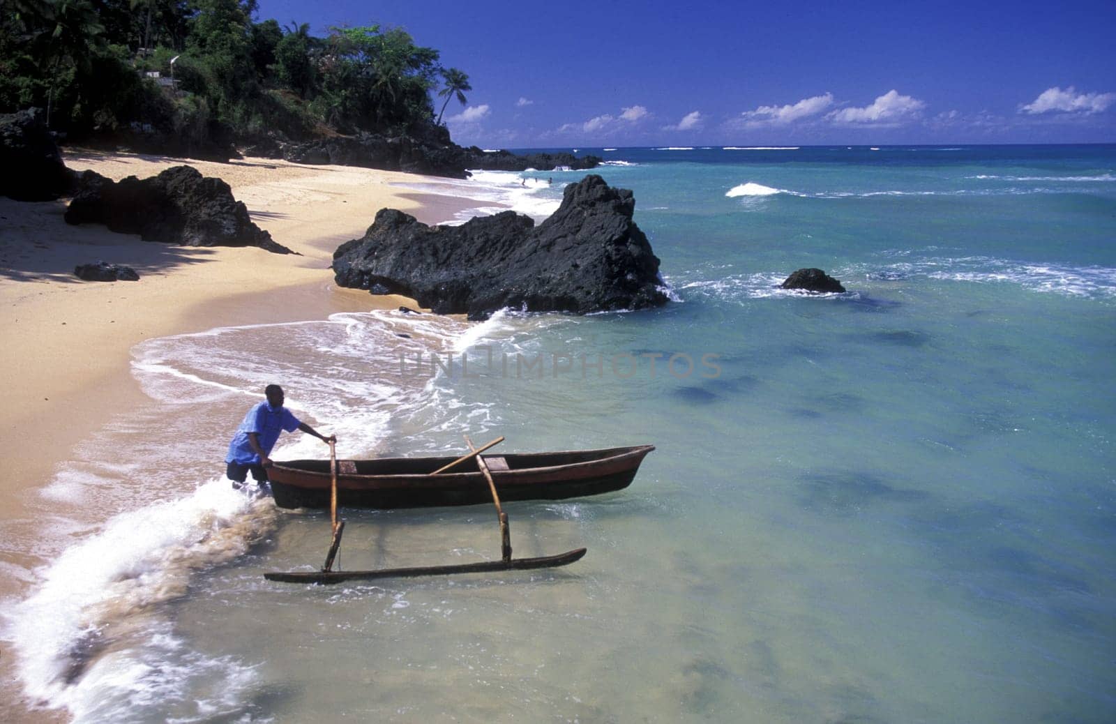 the beach of the village Moya on the Island of Anjouan on the Comoros Ilands in the Indian Ocean in Africa.