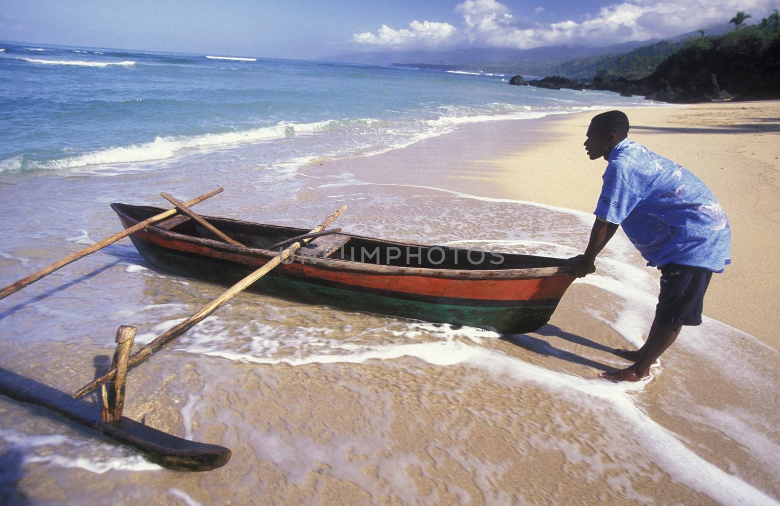 the beach of the village Moya on the Island of Anjouan on the Comoros Ilands in the Indian Ocean in Africa.