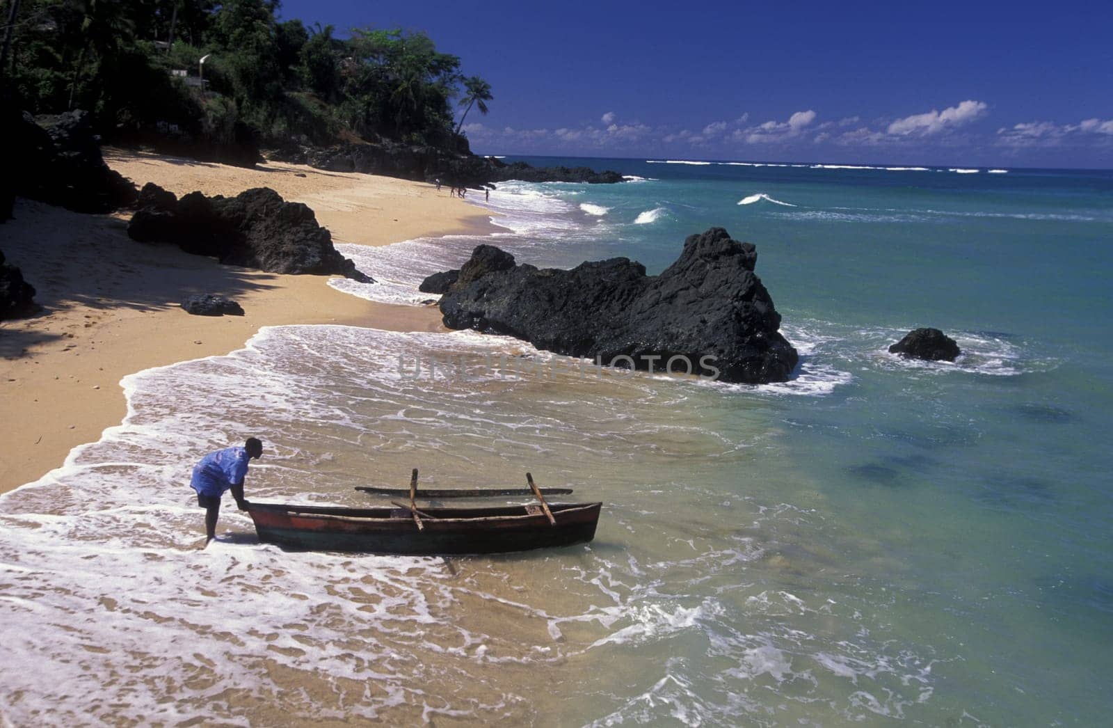 the beach of the village Moya on the Island of Anjouan on the Comoros Ilands in the Indian Ocean in Africa.