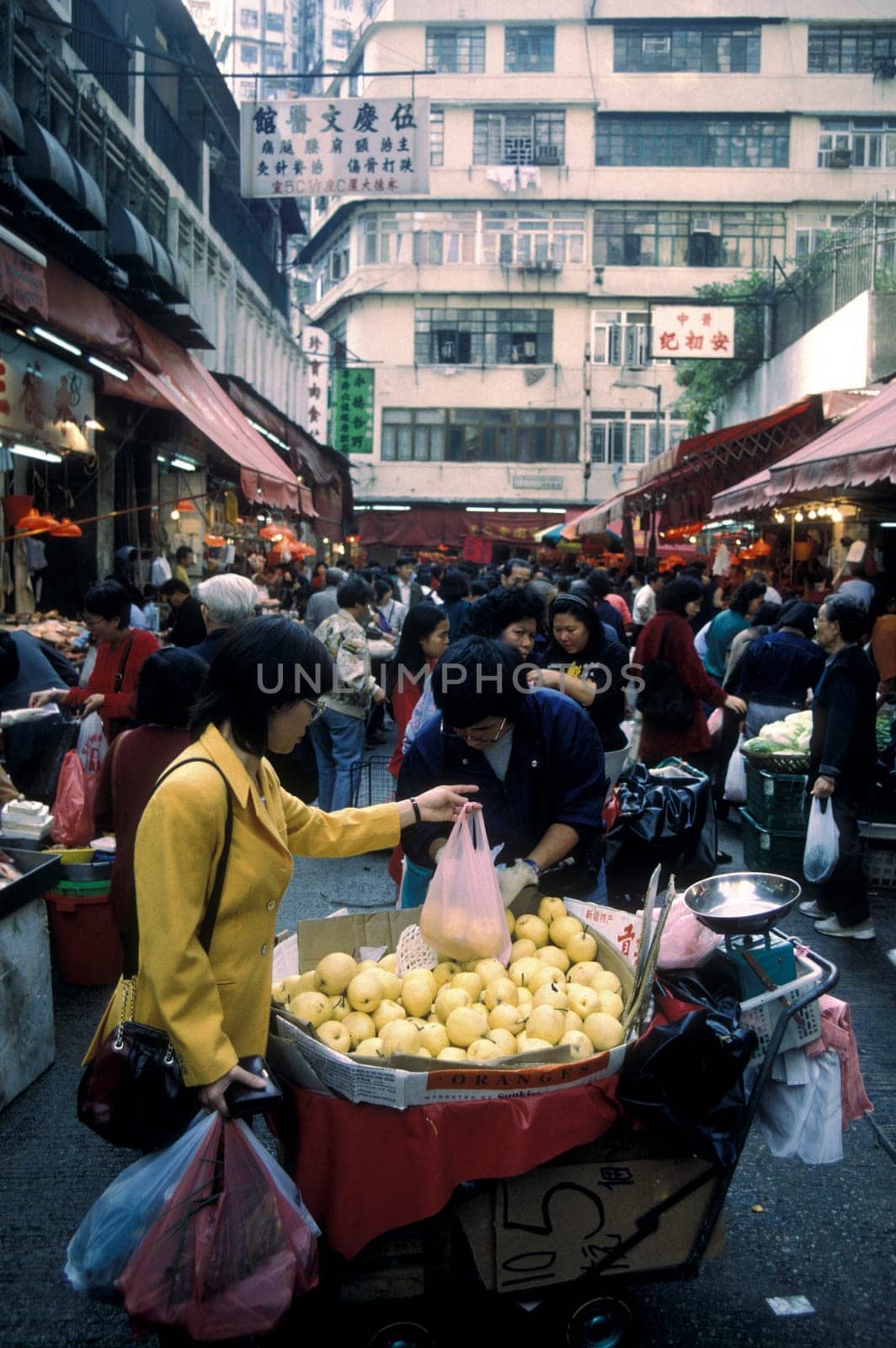 a food Market in Kowloon in Hong Kong in the south of China in Asia.