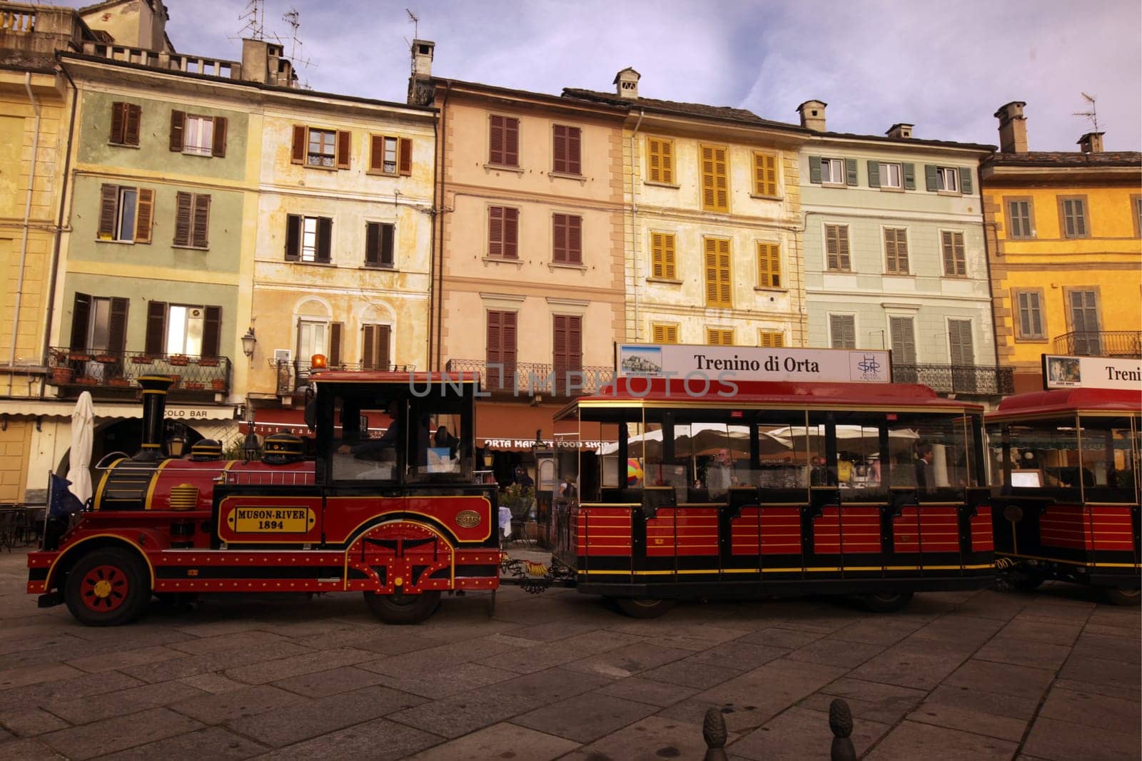 The Square in the Fishingvillage of Orta on the Lake Orta in the Lombardia in north Italy.
