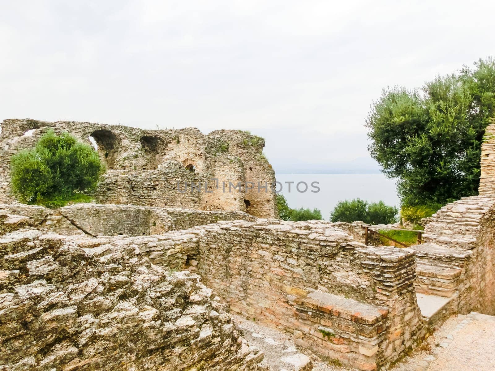 Ruins of Catullus Caves, roman villa in Sirmione, Garda Lake, Italy