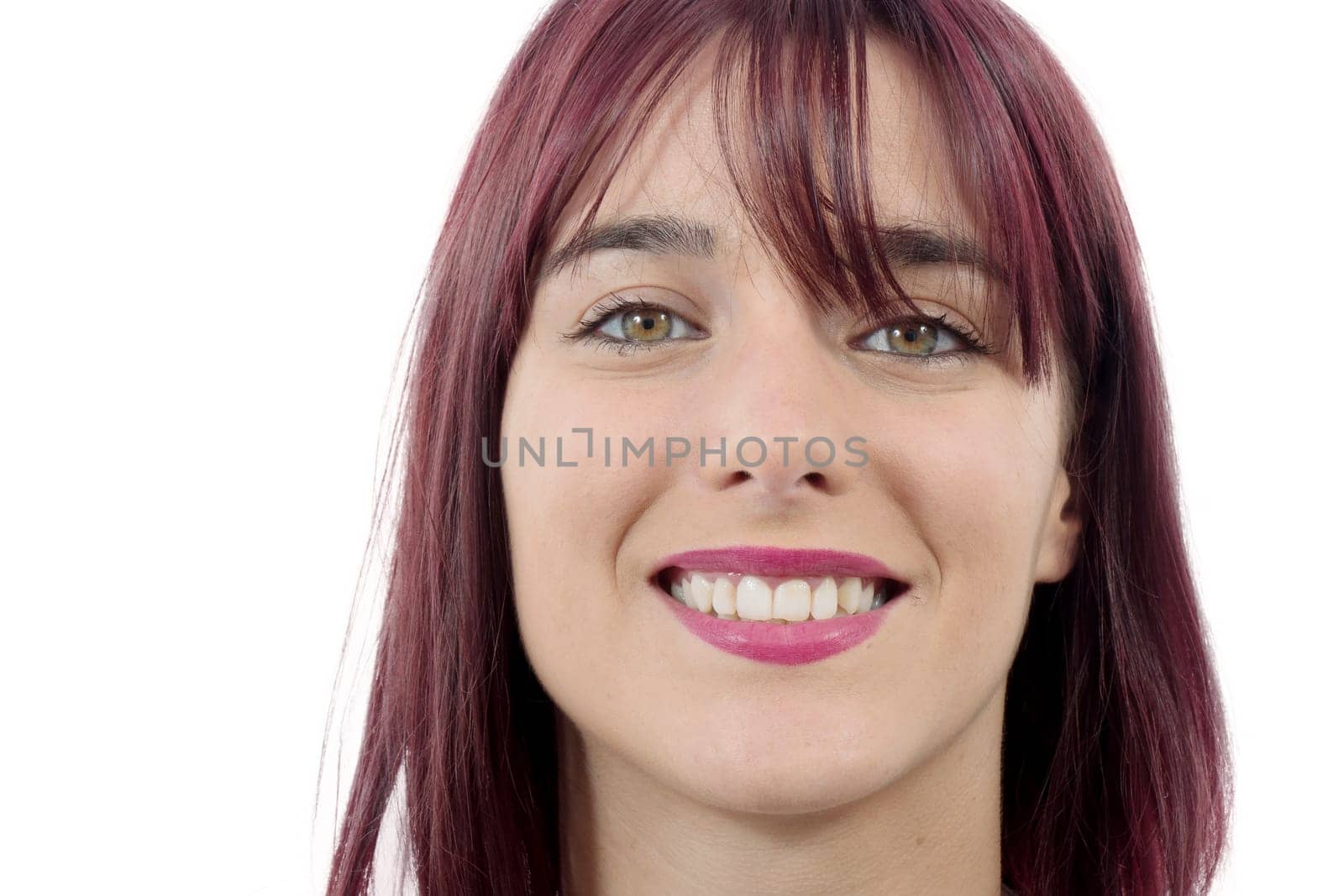 portrait of beautiful young woman with red hairs, on white background