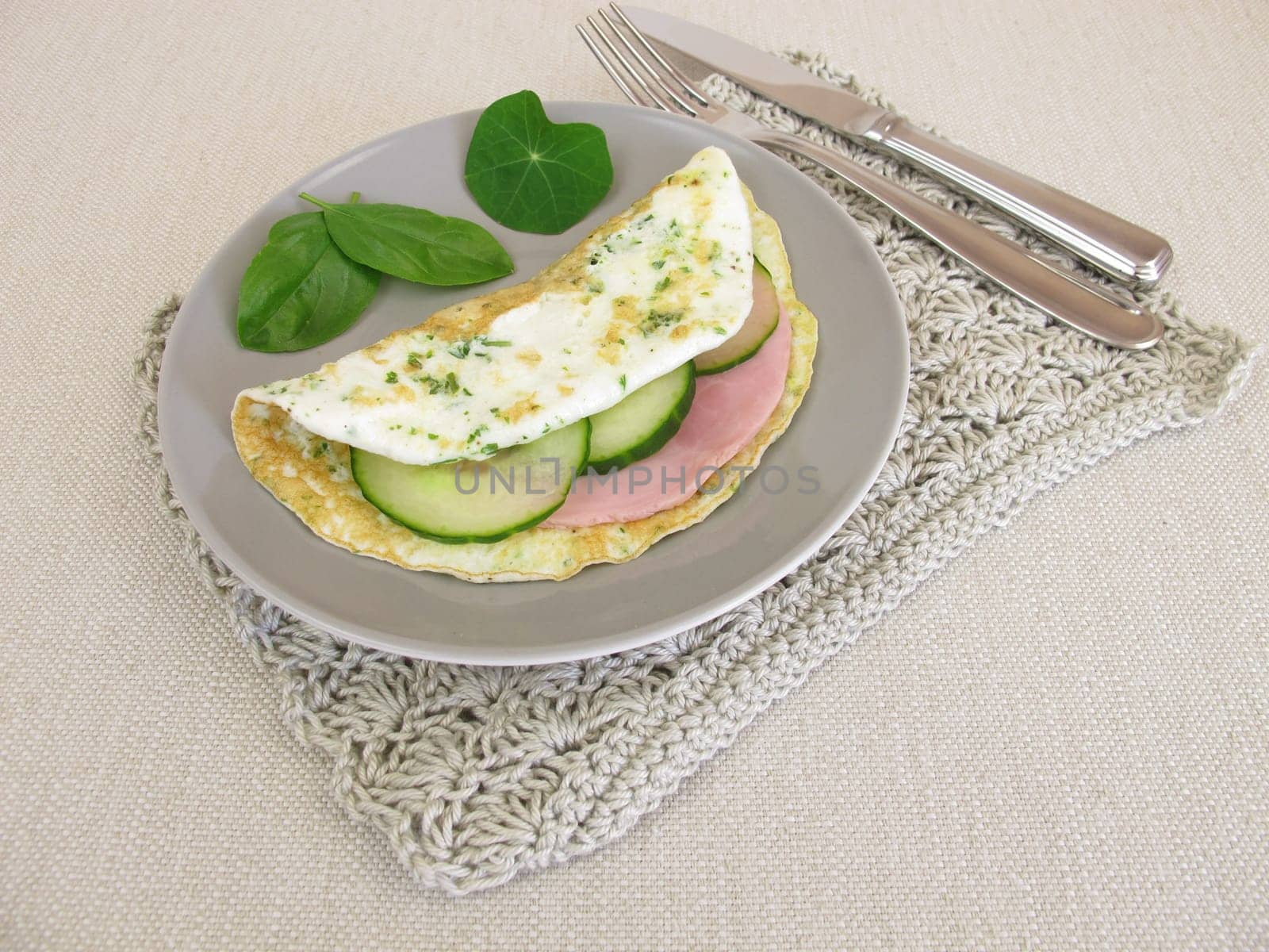 Low Carb Protein Omelette with Ham and Cucumber