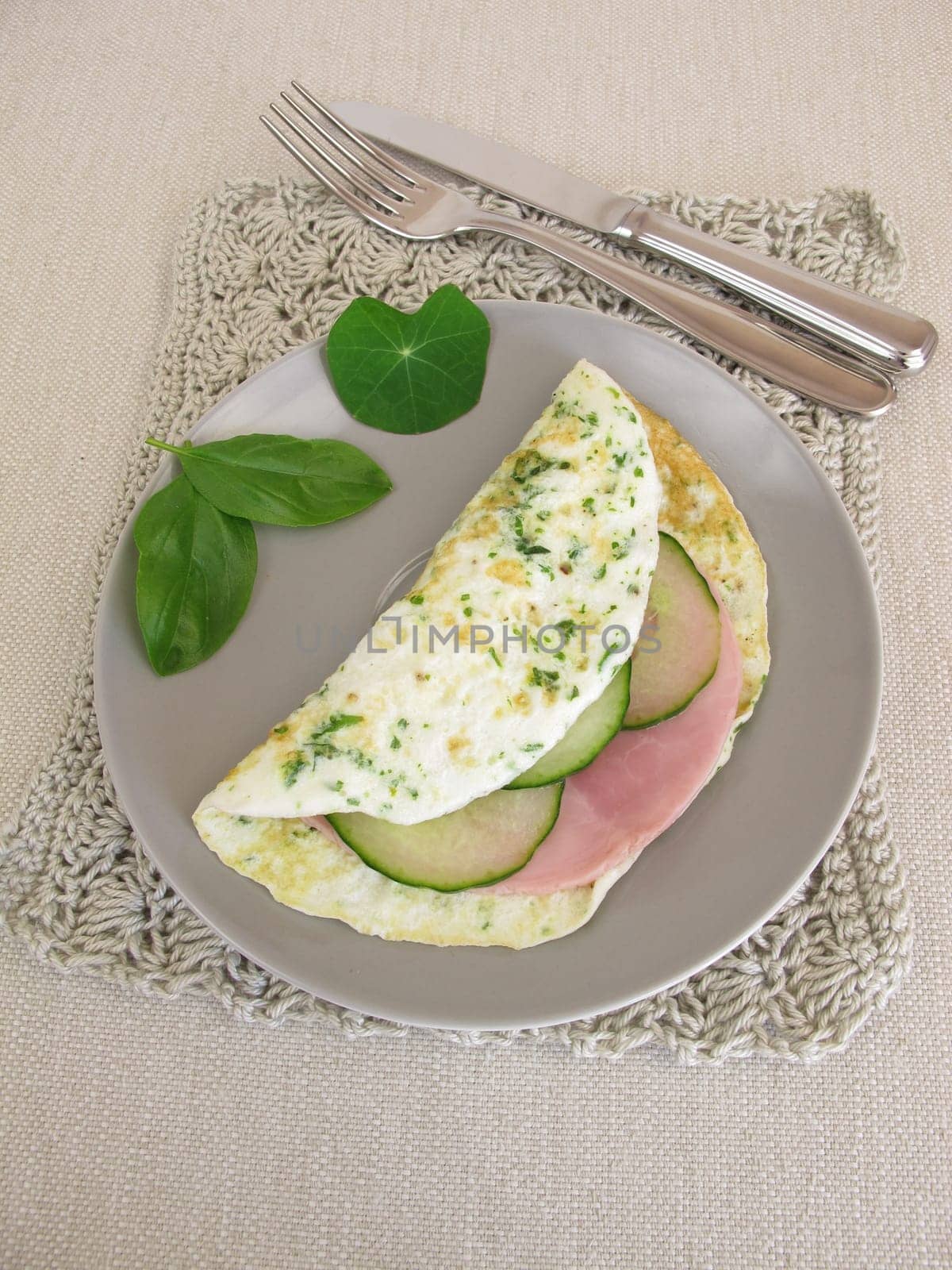 Low Carb Protein Omelette with Ham and Cucumber