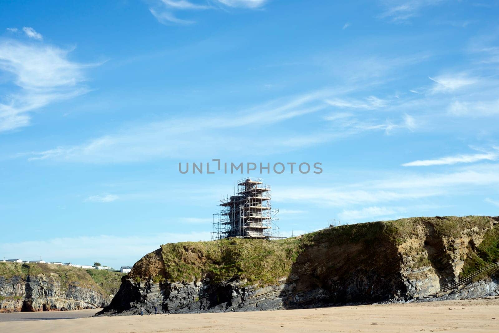 ballybunion castle surrounded by scafolding while under repair