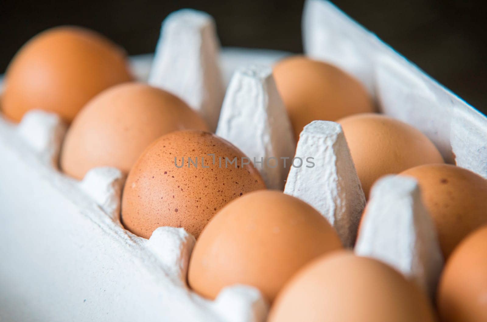 chiken eggs packed in a box.