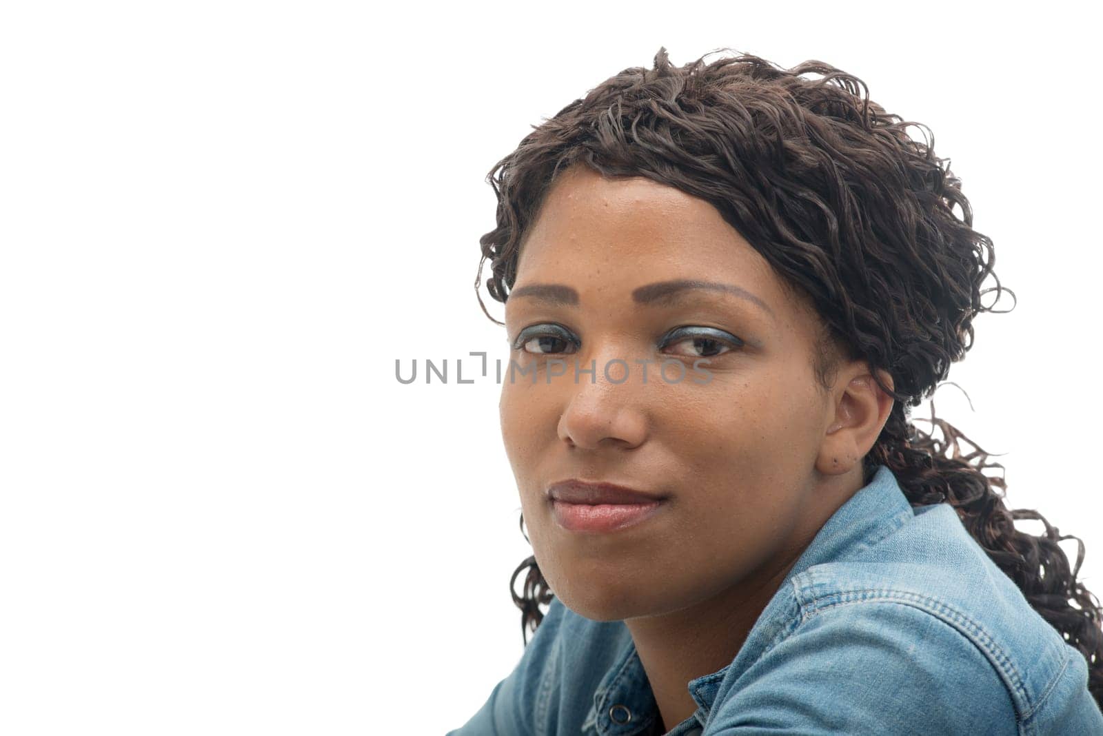 Portrait of beautiful African American  young woman on white background