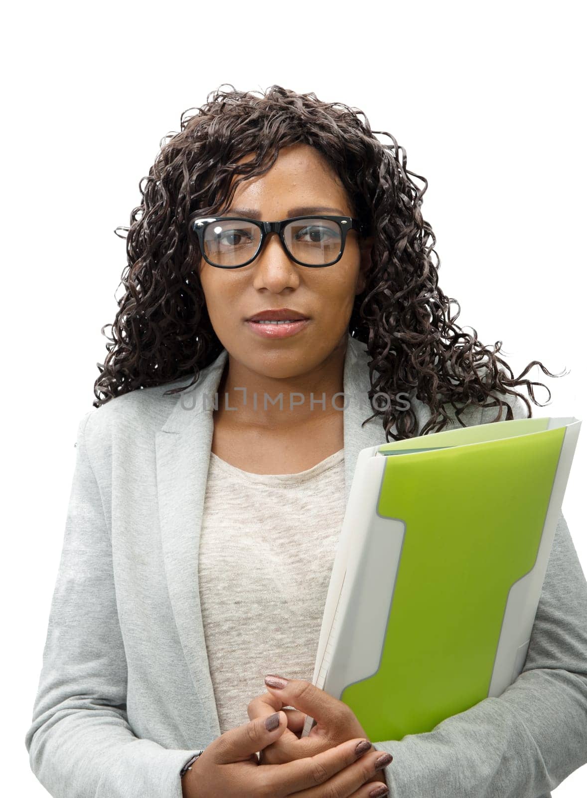 portrait of an african american businesswoman isolated on white