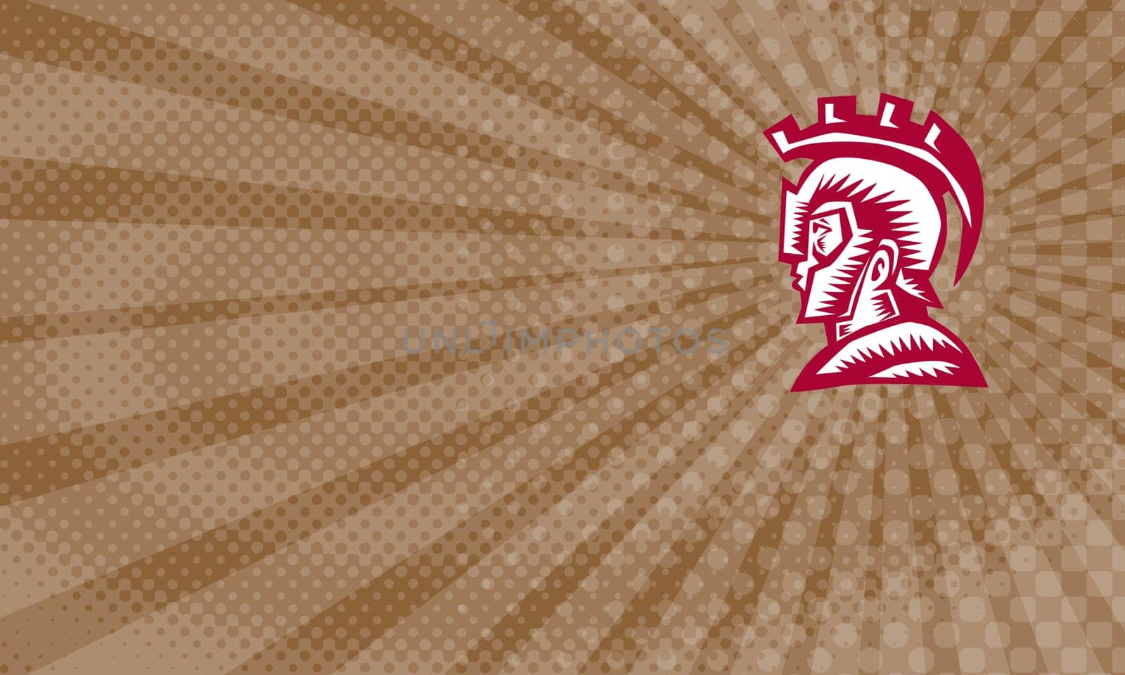 Business Card showing Illustration of a spartan warrior helmet and shield viewed the side set on isolated white background done in retro woodcut style. ...