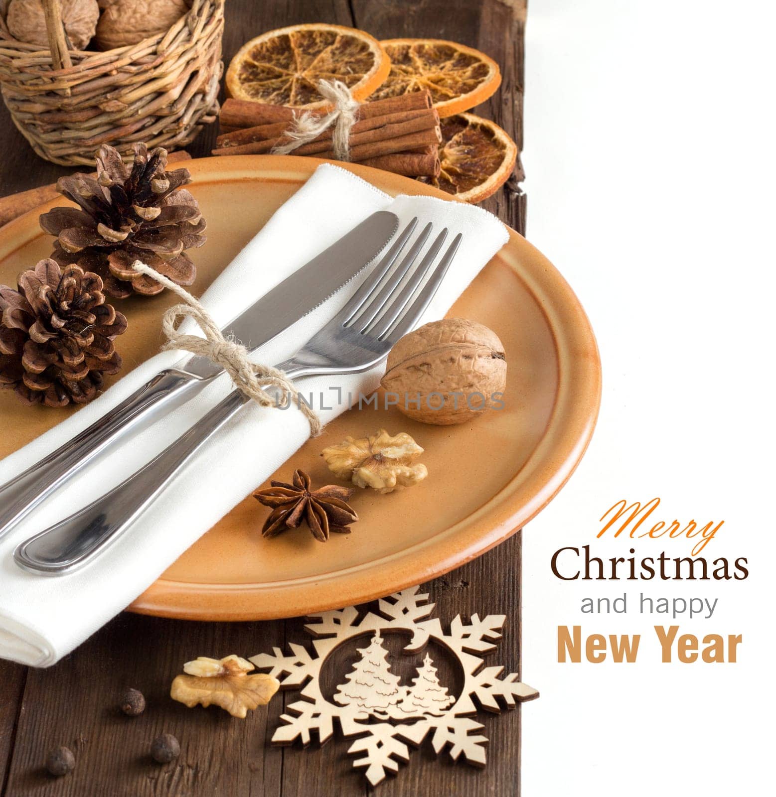Festive table setting with spices - rustic table setting