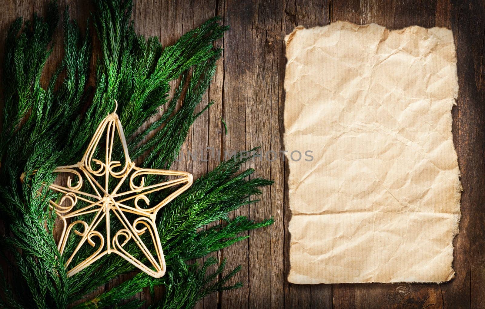 Christmas border design with star on wood