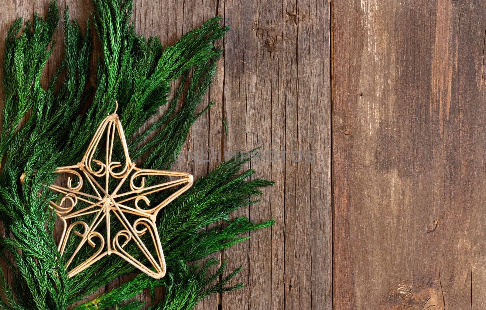 Christmas border design with star on wood