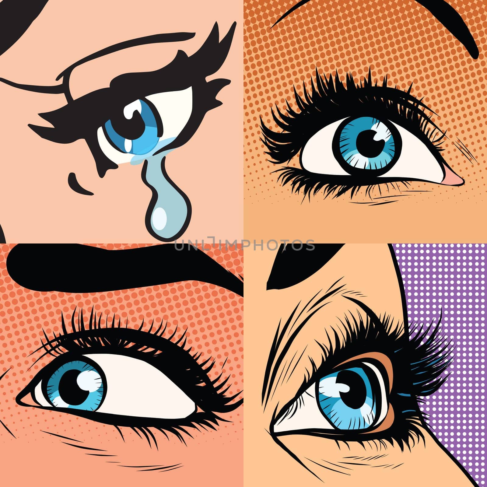 Set of beautiful woman eye makeup and beauty, pop art retro vector illustration