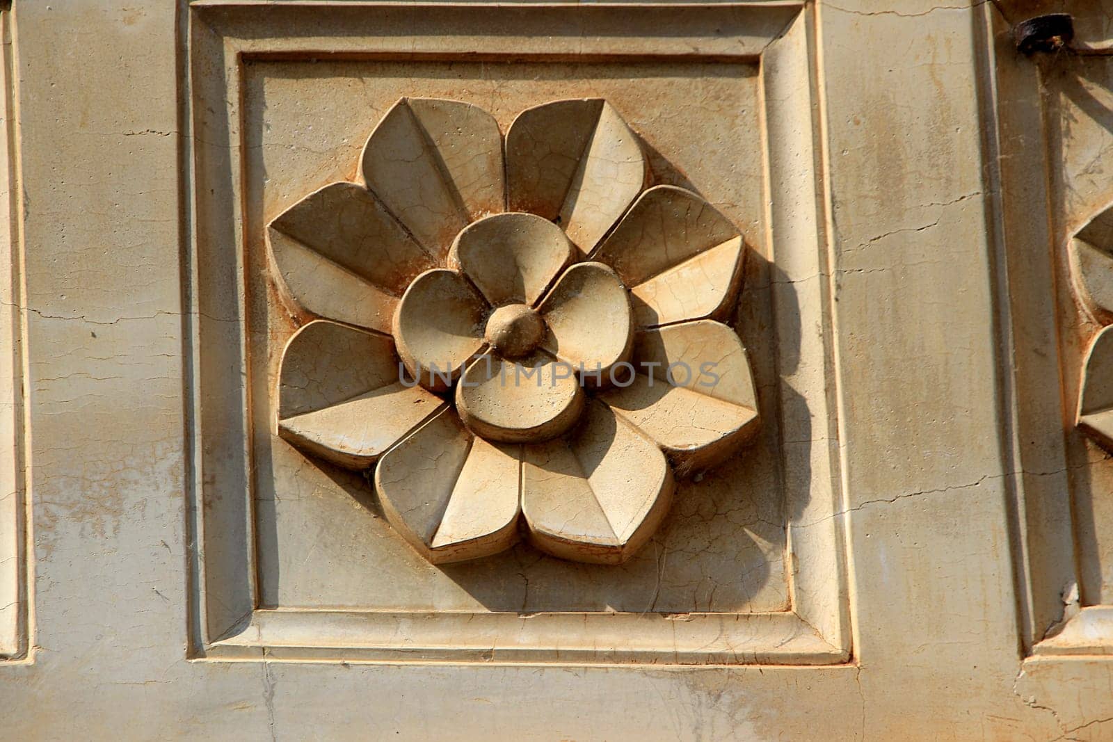 Details of lotus flower petals moulded in cement mortar