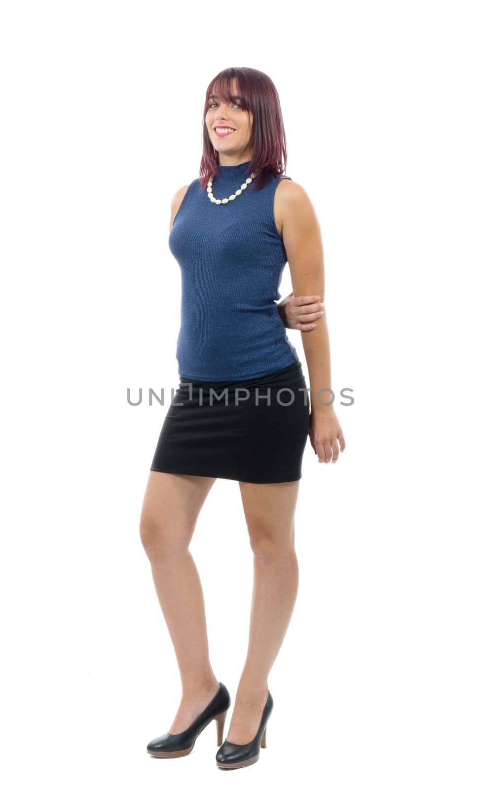 Portrait of happy young business woman isolated on white background