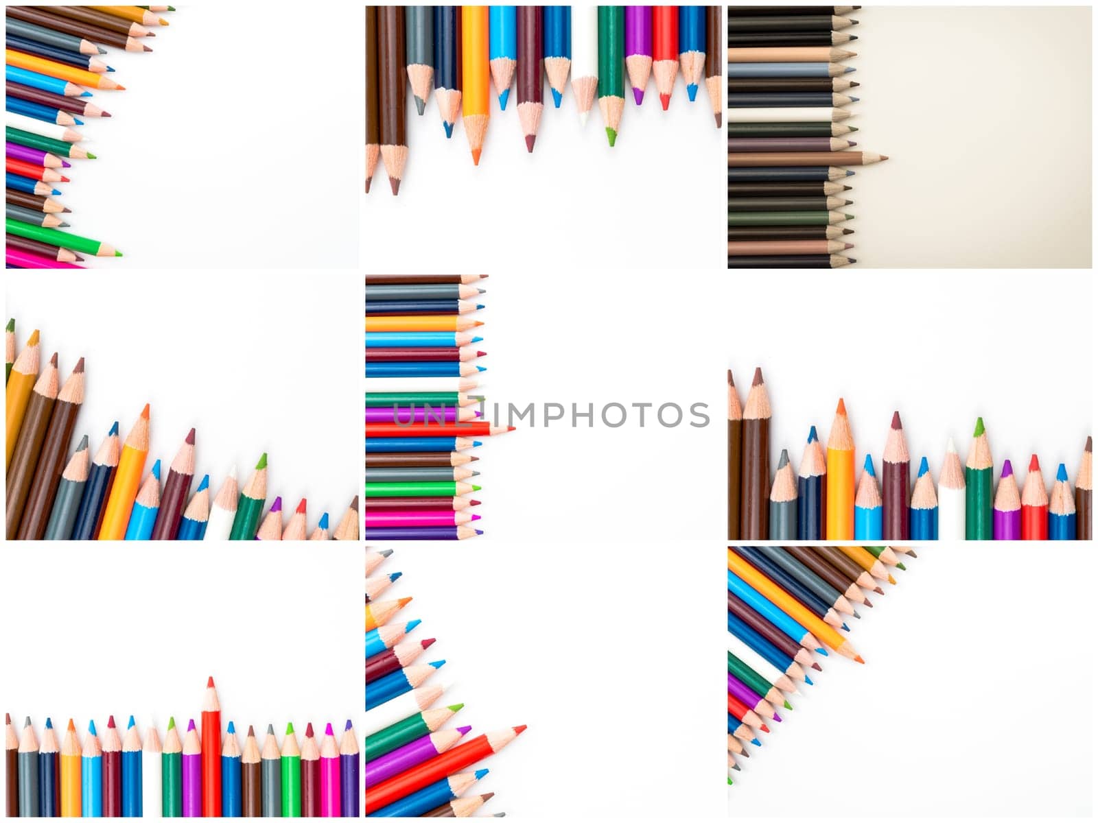 Photo collage of Colouring pencils isolated on white background,education concept image with copy space available