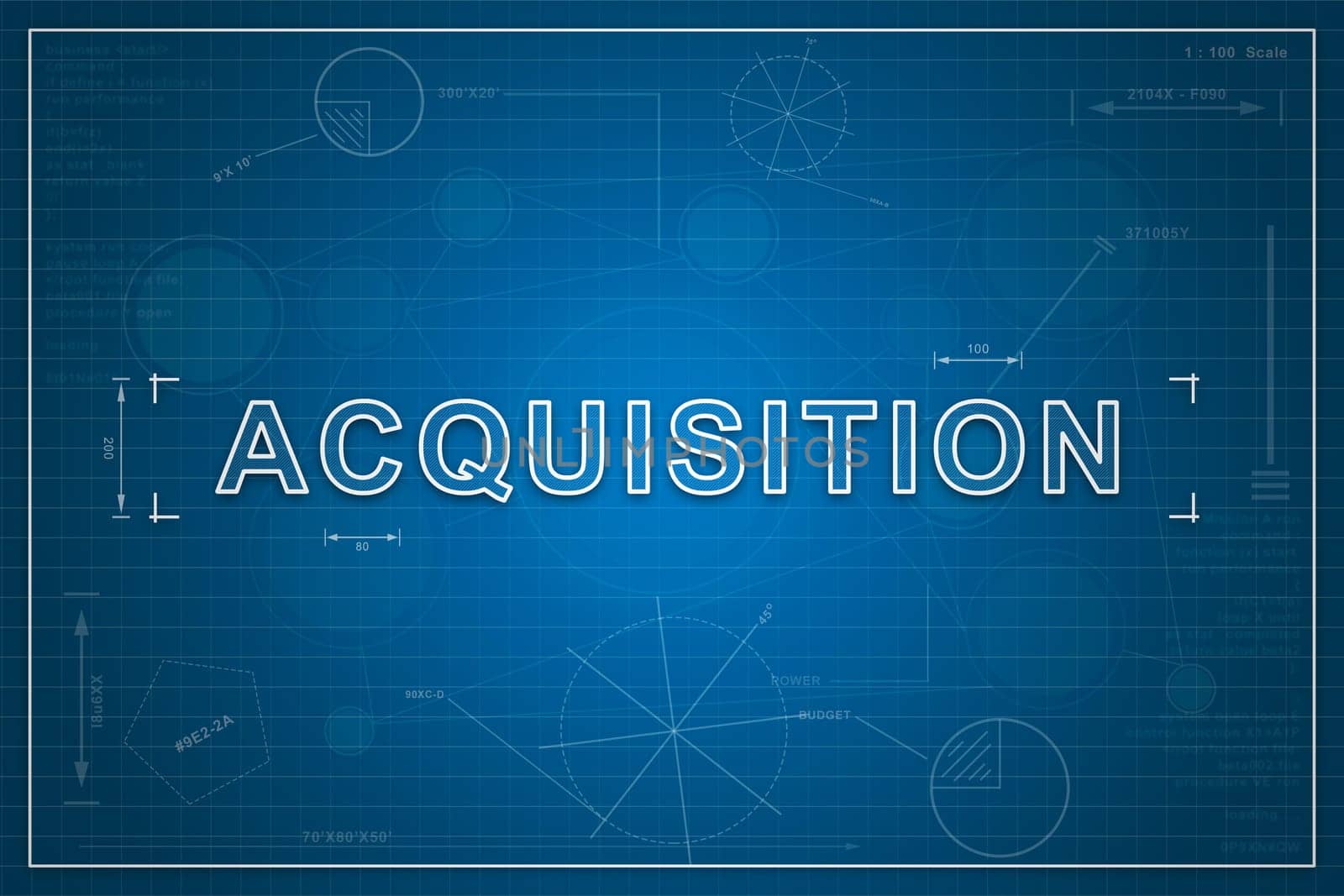 Acquisition on paper blueprint background, business concept