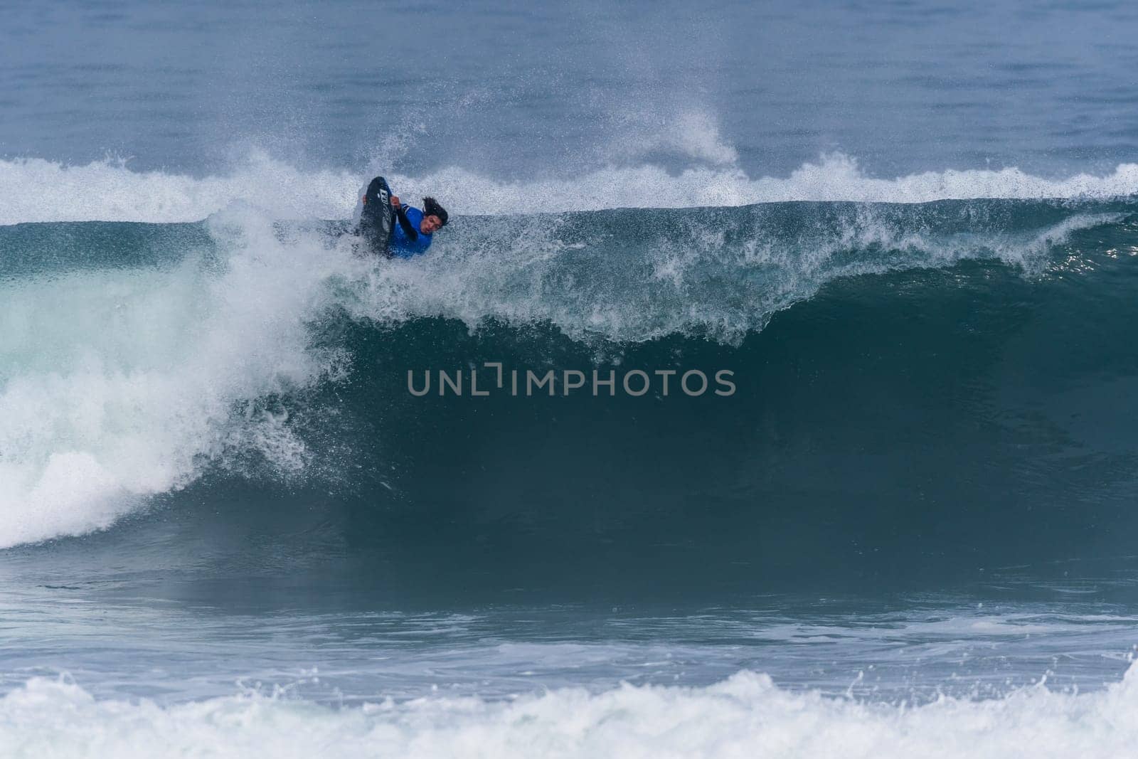 VIANA DO CASTELO, PORTUGAL - SEPTEMBER 22, 2016: Marcelo Faundez (CHI) during  the Viana World Bodyboard Championship 2016.