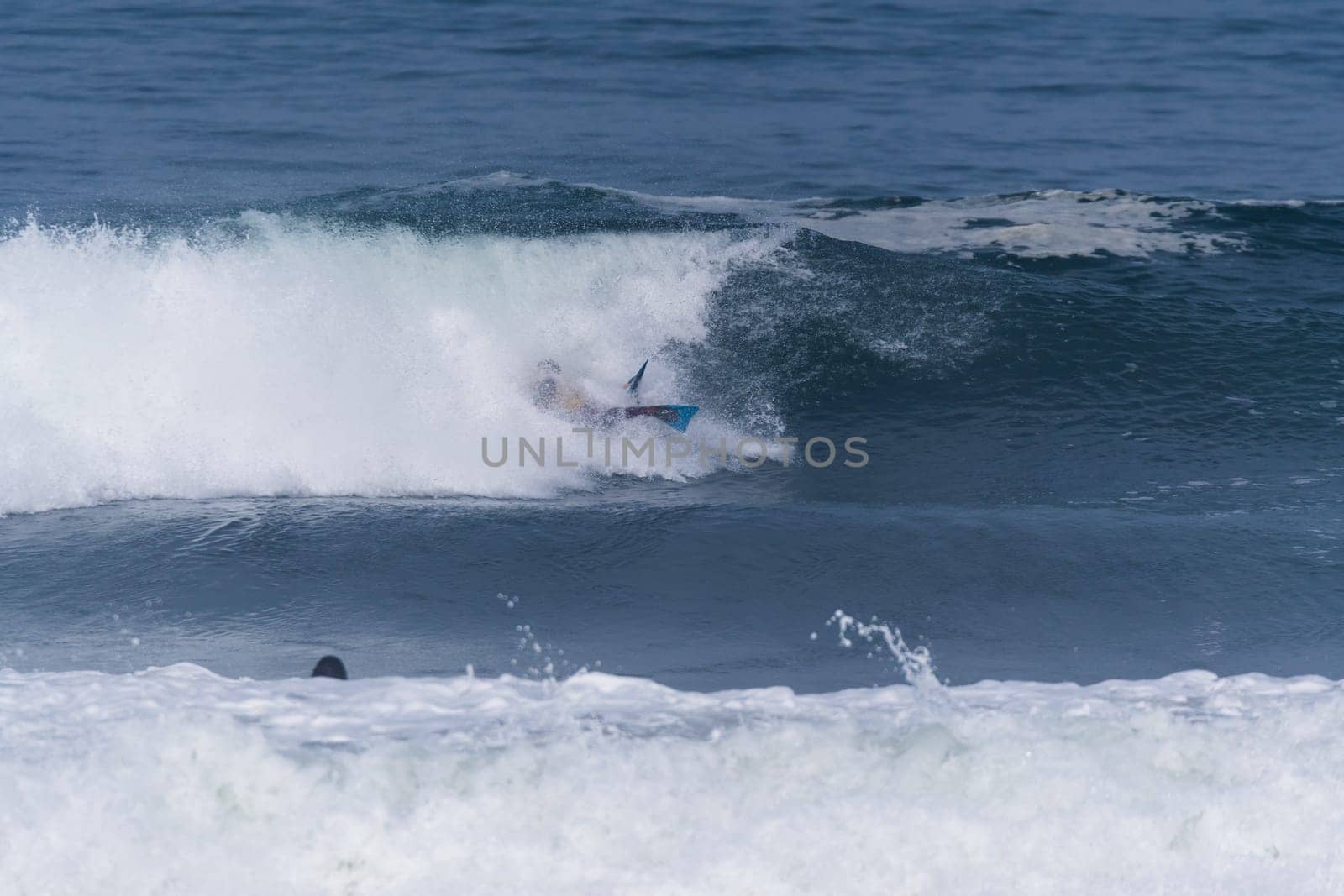 VIANA DO CASTELO, PORTUGAL - SEPTEMBER 22, 2016: Socrates Santana (BRA) during  the Viana World Bodyboard Championship 2016.