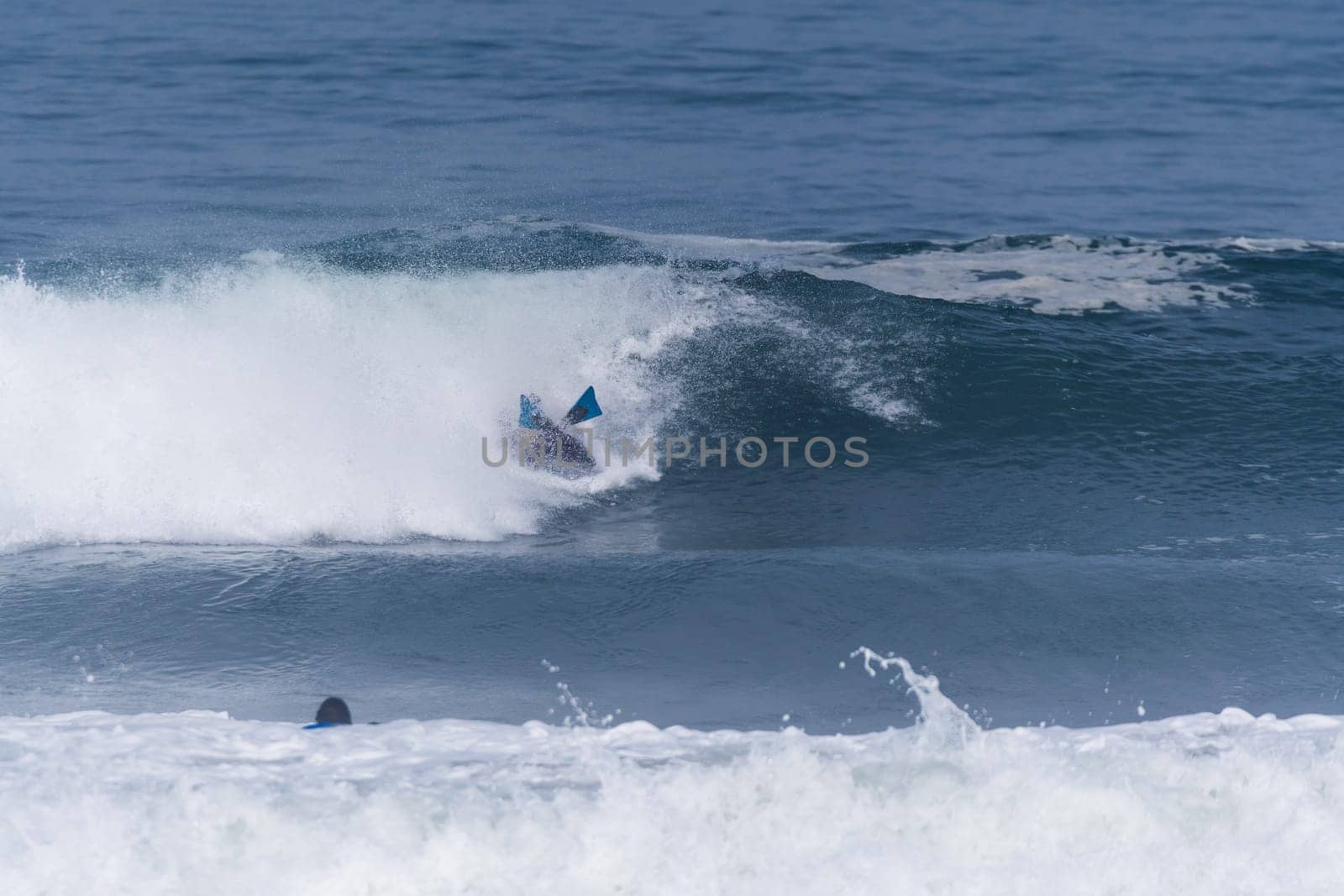 VIANA DO CASTELO, PORTUGAL - SEPTEMBER 22, 2016: Socrates Santana (BRA) during  the Viana World Bodyboard Championship 2016.