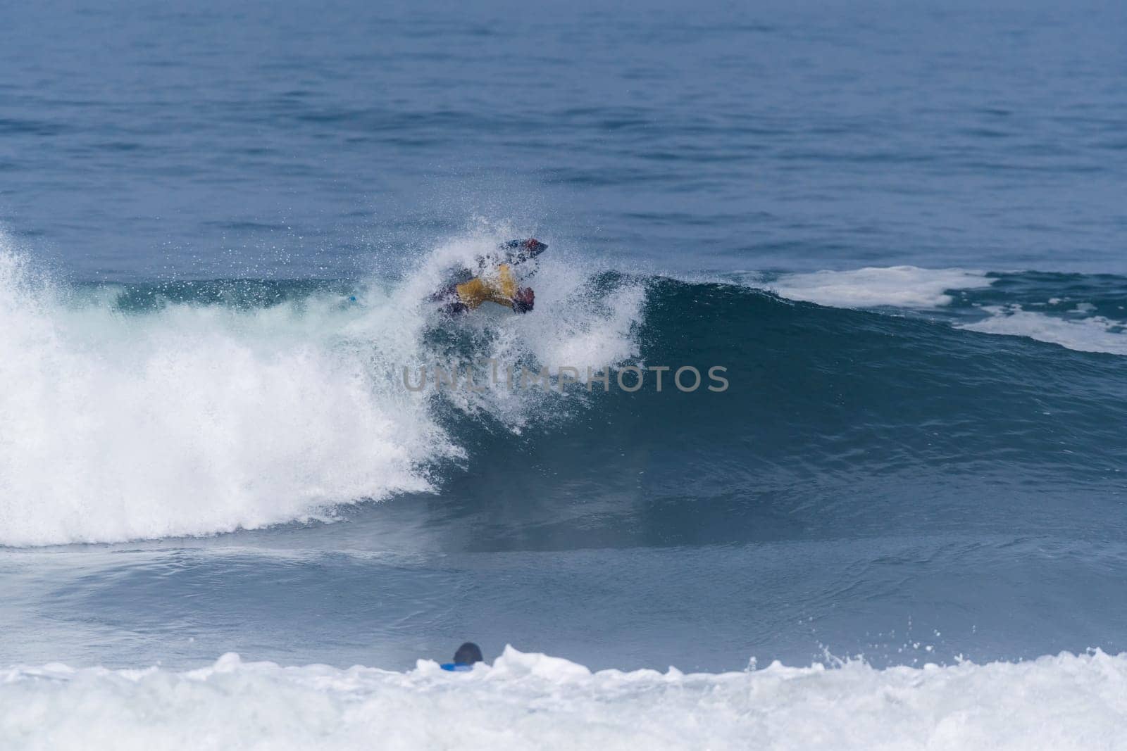 VIANA DO CASTELO, PORTUGAL - SEPTEMBER 22, 2016: Socrates Santana (BRA) during  the Viana World Bodyboard Championship 2016.