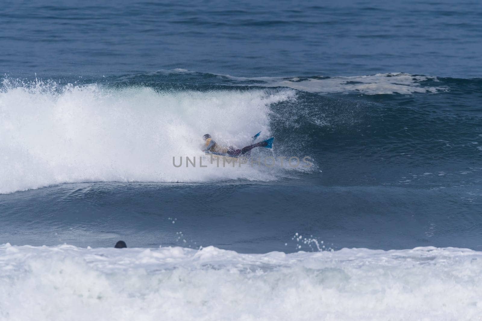 VIANA DO CASTELO, PORTUGAL - SEPTEMBER 22, 2016: Socrates Santana (BRA) during  the Viana World Bodyboard Championship 2016.
