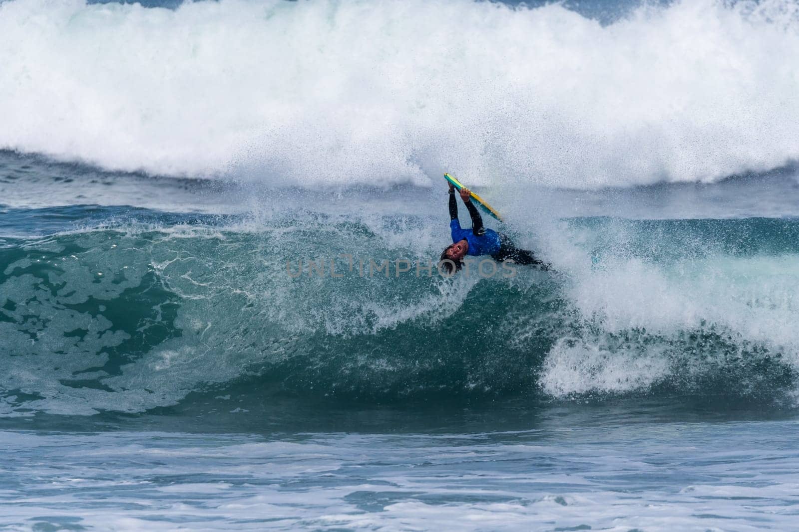 VIANA DO CASTELO, PORTUGAL - SEPTEMBER 22, 2016: Ethan Nel (RSA) during  the Viana World Bodyboard Championship 2016.