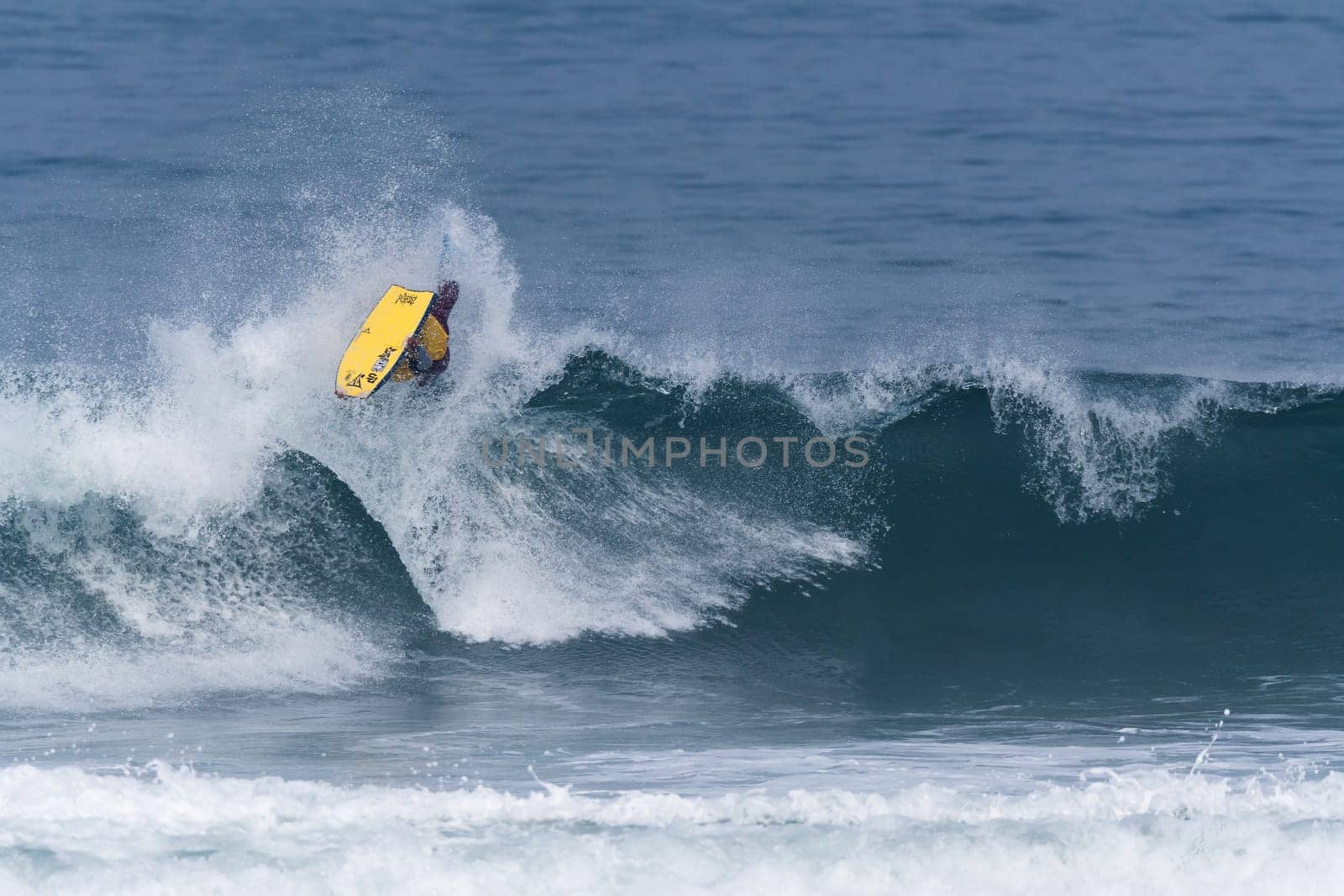 VIANA DO CASTELO, PORTUGAL - SEPTEMBER 22, 2016: Socrates Santana (BRA) during  the Viana World Bodyboard Championship 2016.