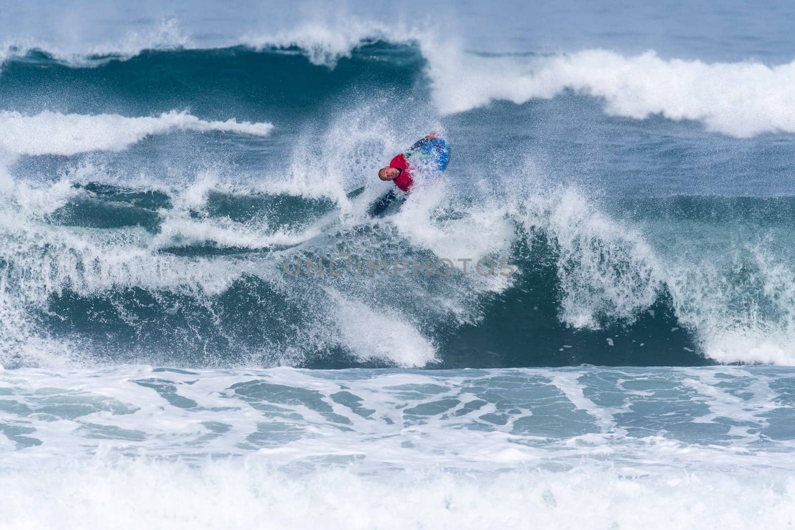 VIANA DO CASTELO, PORTUGAL - SEPTEMBER 22, 2016: Amaury Lavernhe (REU) during  the Viana World Bodyboard Championship 2016.