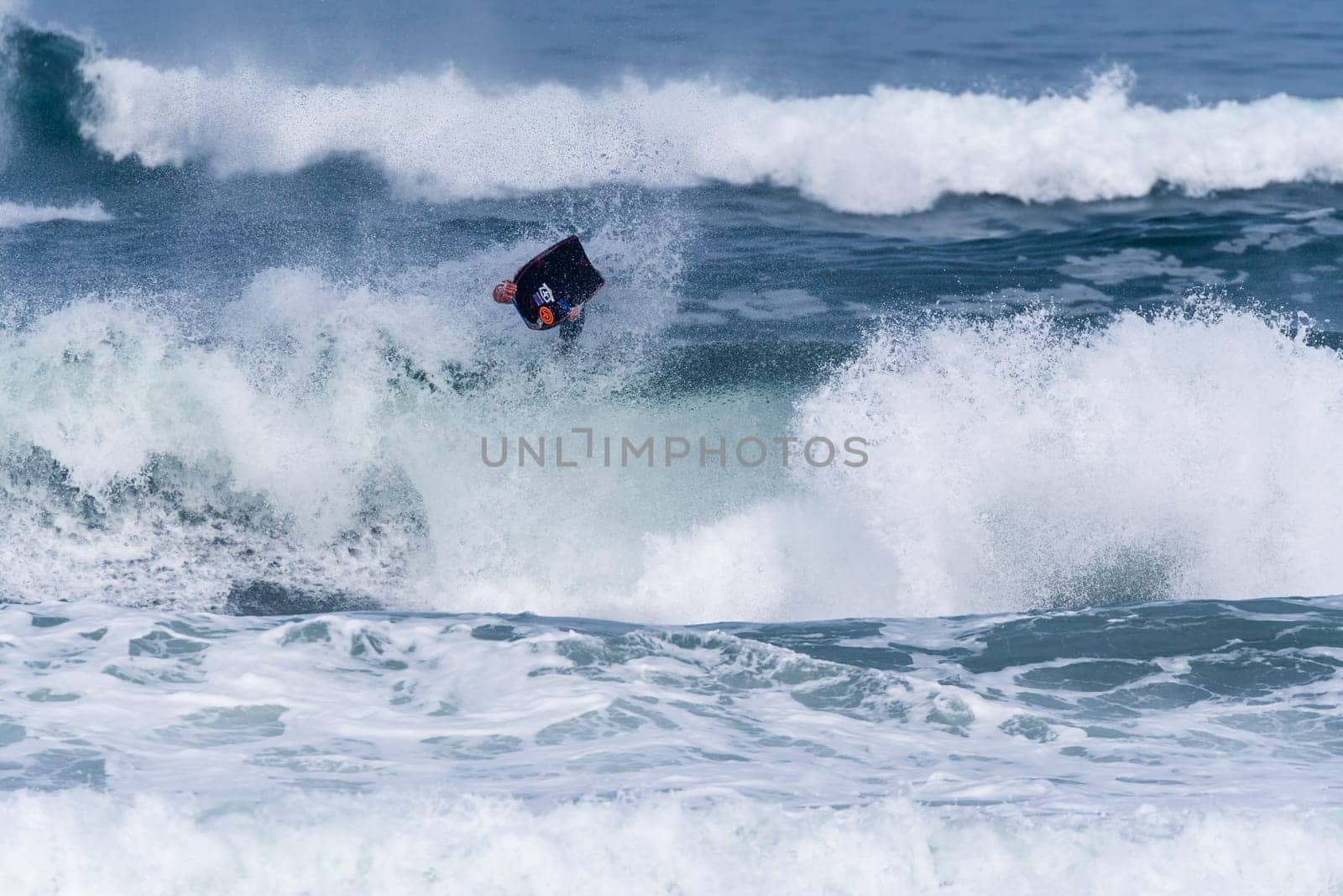 VIANA DO CASTELO, PORTUGAL - SEPTEMBER 22, 2016: Amaury Lavernhe (REU) during  the Viana World Bodyboard Championship 2016.