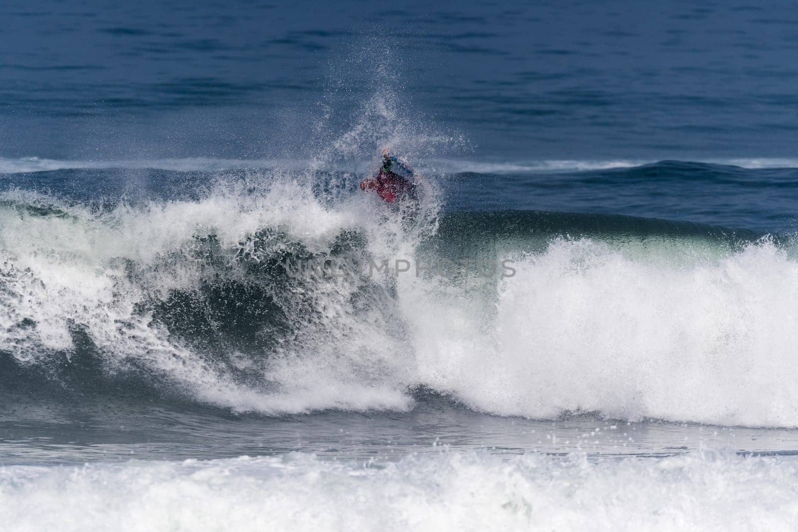 VIANA DO CASTELO, PORTUGAL - SEPTEMBER 22, 2016: Amaury Lavernhe (REU) during  the Viana World Bodyboard Championship 2016.