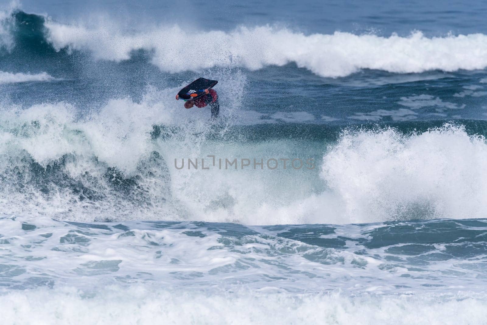 VIANA DO CASTELO, PORTUGAL - SEPTEMBER 22, 2016: Amaury Lavernhe (REU) during  the Viana World Bodyboard Championship 2016.