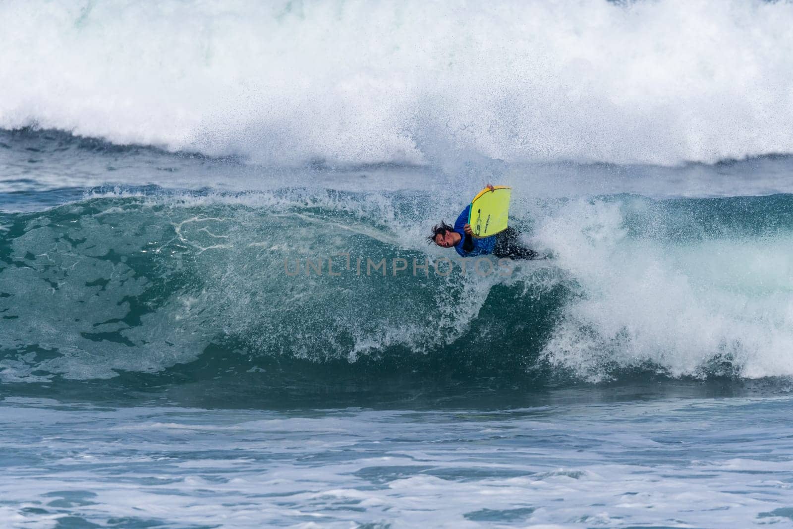 VIANA DO CASTELO, PORTUGAL - SEPTEMBER 22, 2016: Ethan Nel (RSA) during  the Viana World Bodyboard Championship 2016.