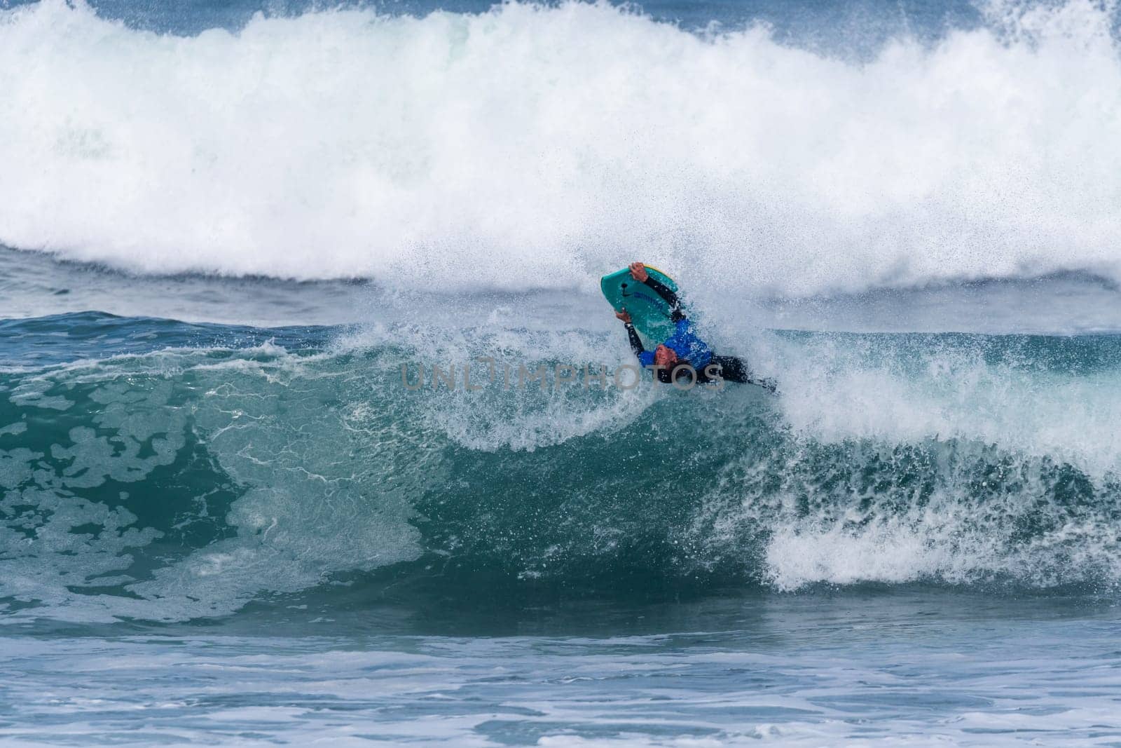 VIANA DO CASTELO, PORTUGAL - SEPTEMBER 22, 2016: Ethan Nel (RSA) during  the Viana World Bodyboard Championship 2016.