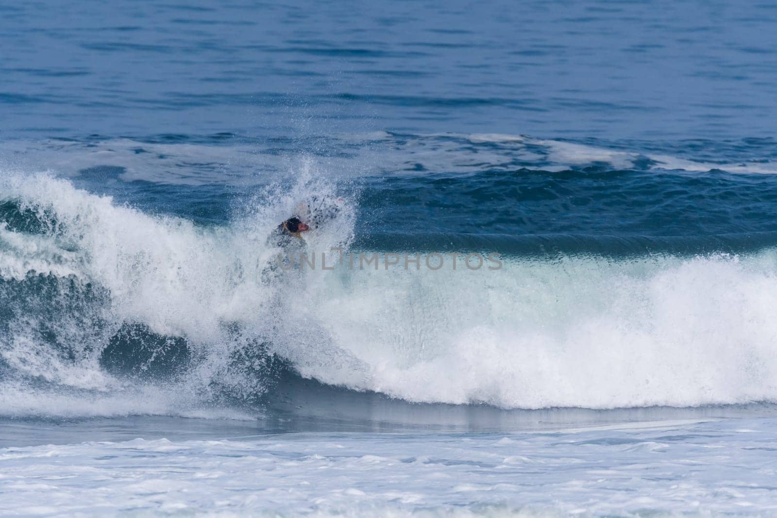 VIANA DO CASTELO, PORTUGAL - SEPTEMBER 22, 2016: Ethan Nel (RSA) during  the Viana World Bodyboard Championship 2016.