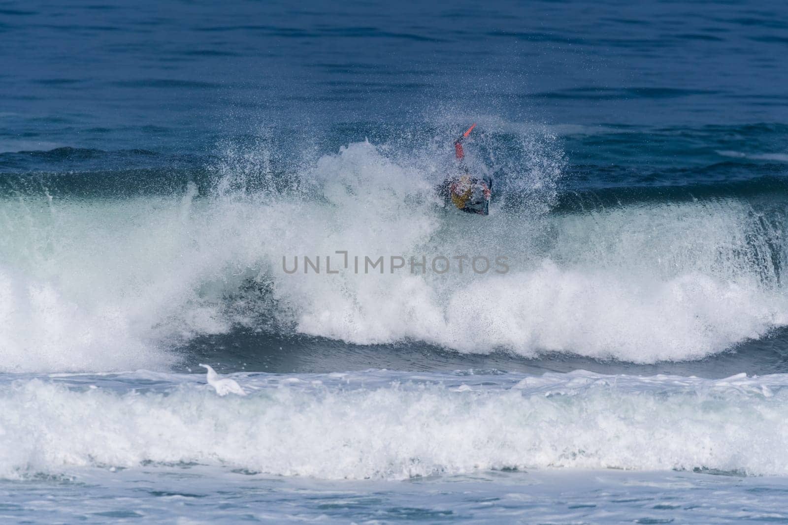 VIANA DO CASTELO, PORTUGAL - SEPTEMBER 22, 2016: Ethan Nel (RSA) during  the Viana World Bodyboard Championship 2016.