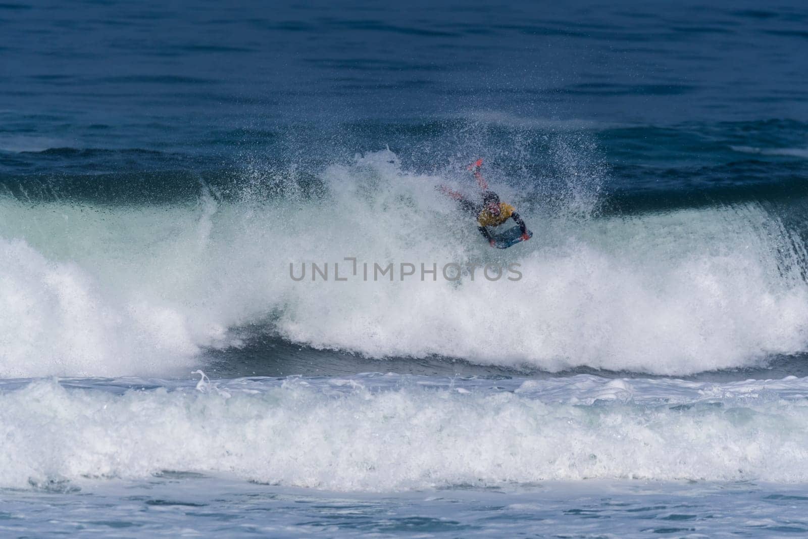 VIANA DO CASTELO, PORTUGAL - SEPTEMBER 22, 2016: Ethan Nel (RSA) during  the Viana World Bodyboard Championship 2016.