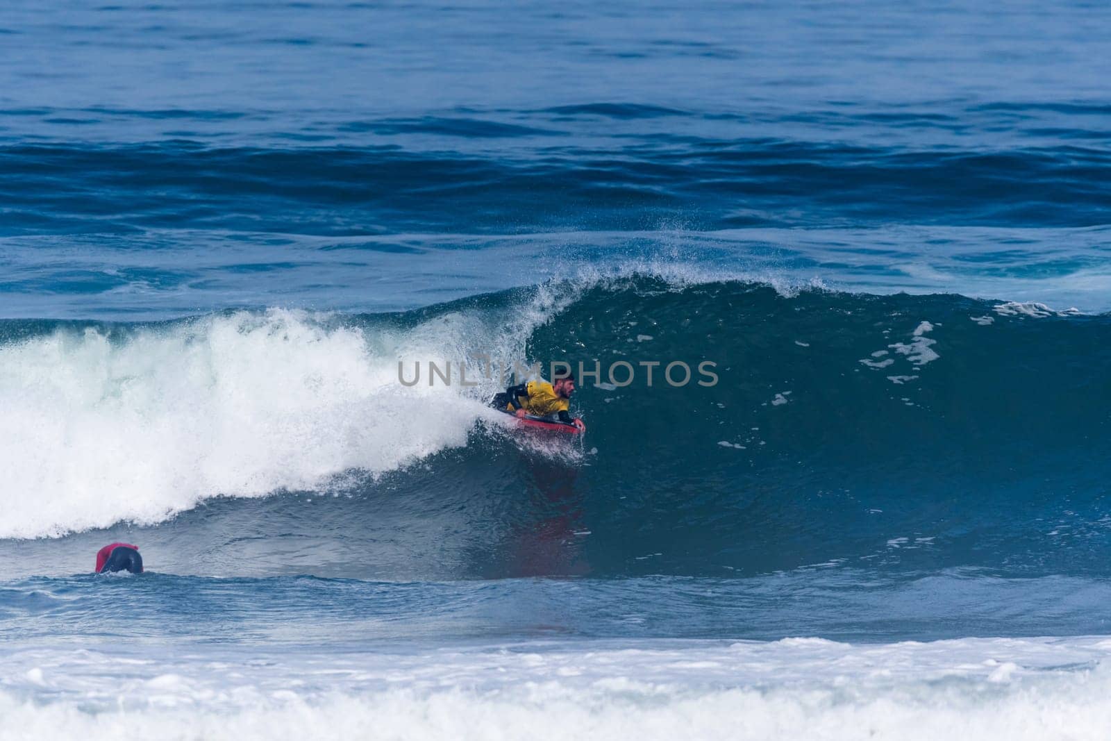 VIANA DO CASTELO, PORTUGAL - SEPTEMBER 22, 2016: Diego Cabrera (CRY) during  the Viana World Bodyboard Championship 2016.