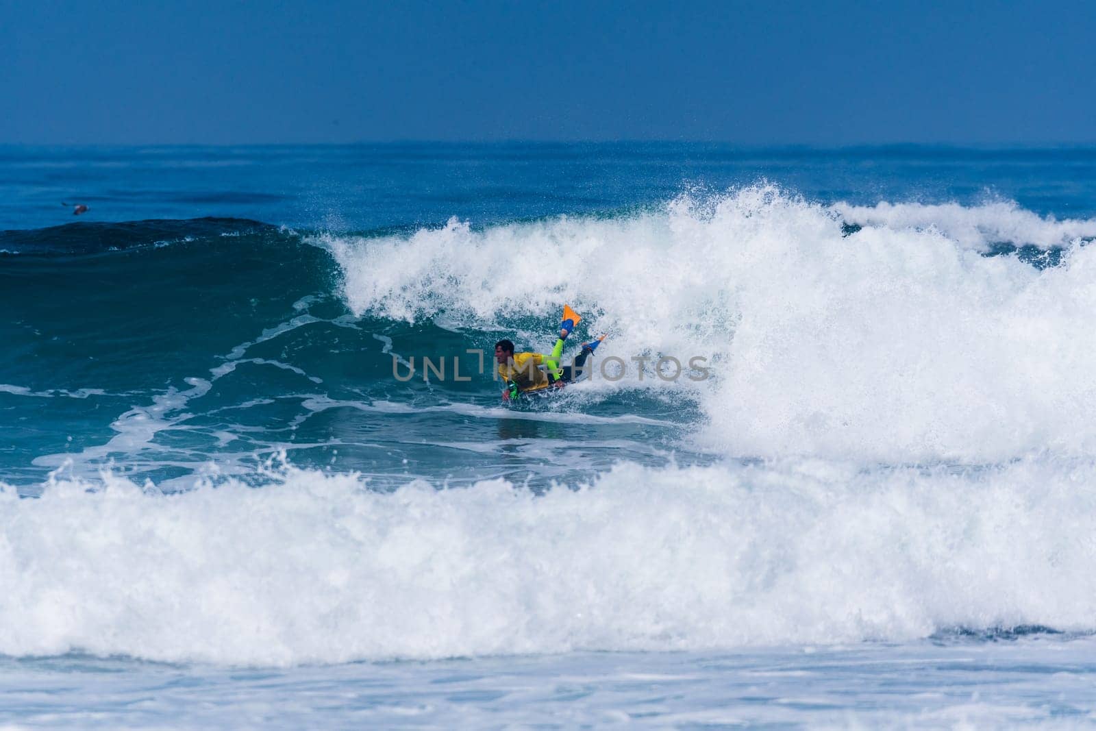 VIANA DO CASTELO, PORTUGAL - SEPTEMBER 22, 2016: Alex Uranga (EUS) during  the Viana World Bodyboard Championship 2016.